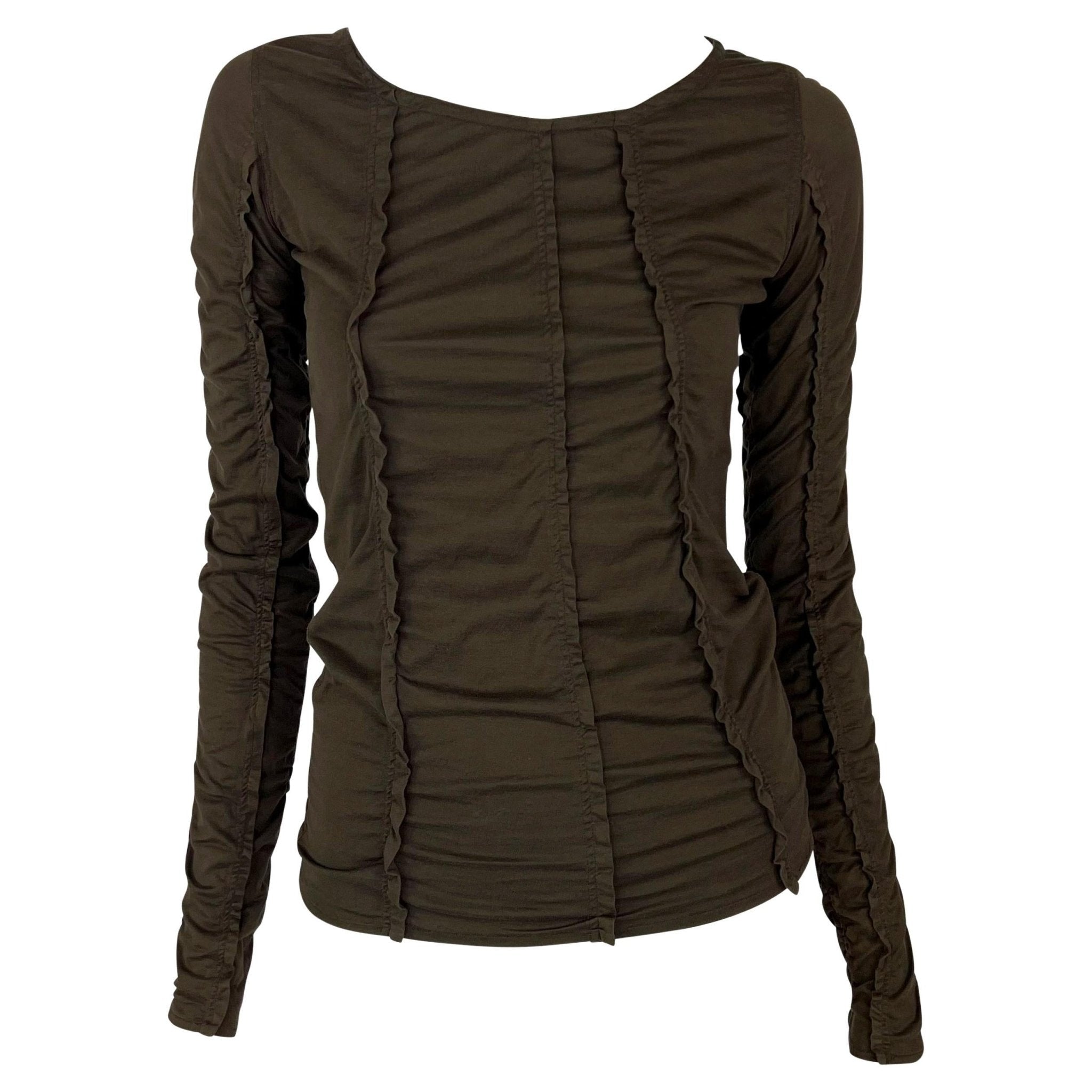 S/S 2002 Yves Saint Laurent by Tom Ford Brown Stretch Panel Long Sleeve Top - RealList