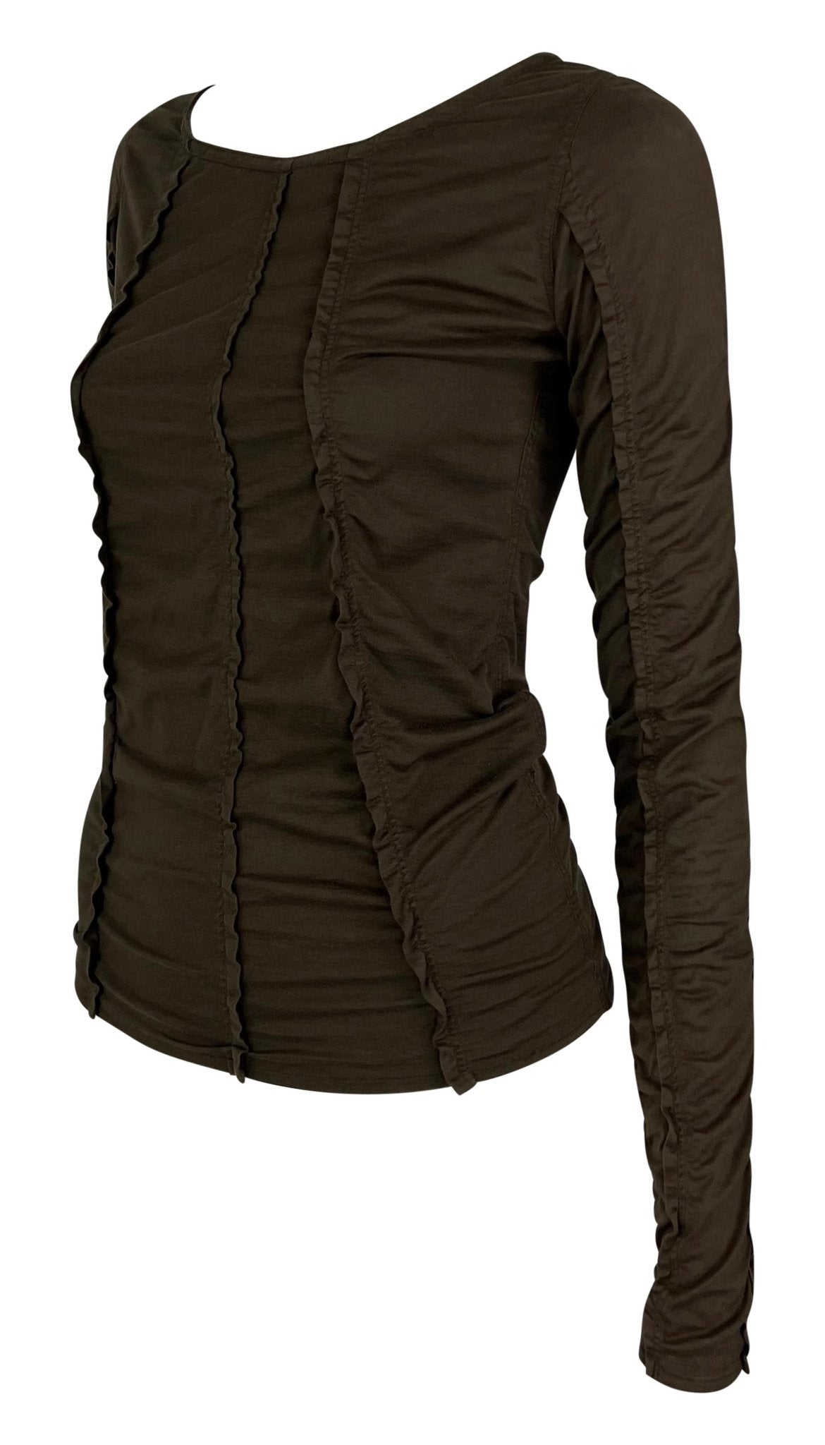 S/S 2002 Yves Saint Laurent by Tom Ford Brown Stretch Panel Long Sleeve Top - RealList