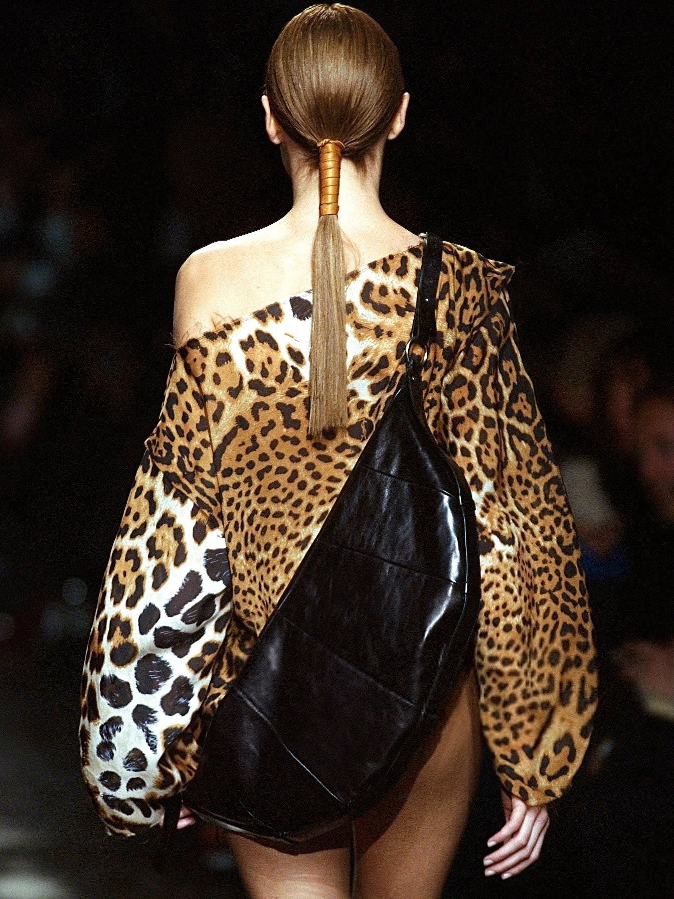 S/S 2002 Yves Saint Laurent by Tom Ford Jaguar Print Sheer Silk Long Sleeve Blouse - RealList