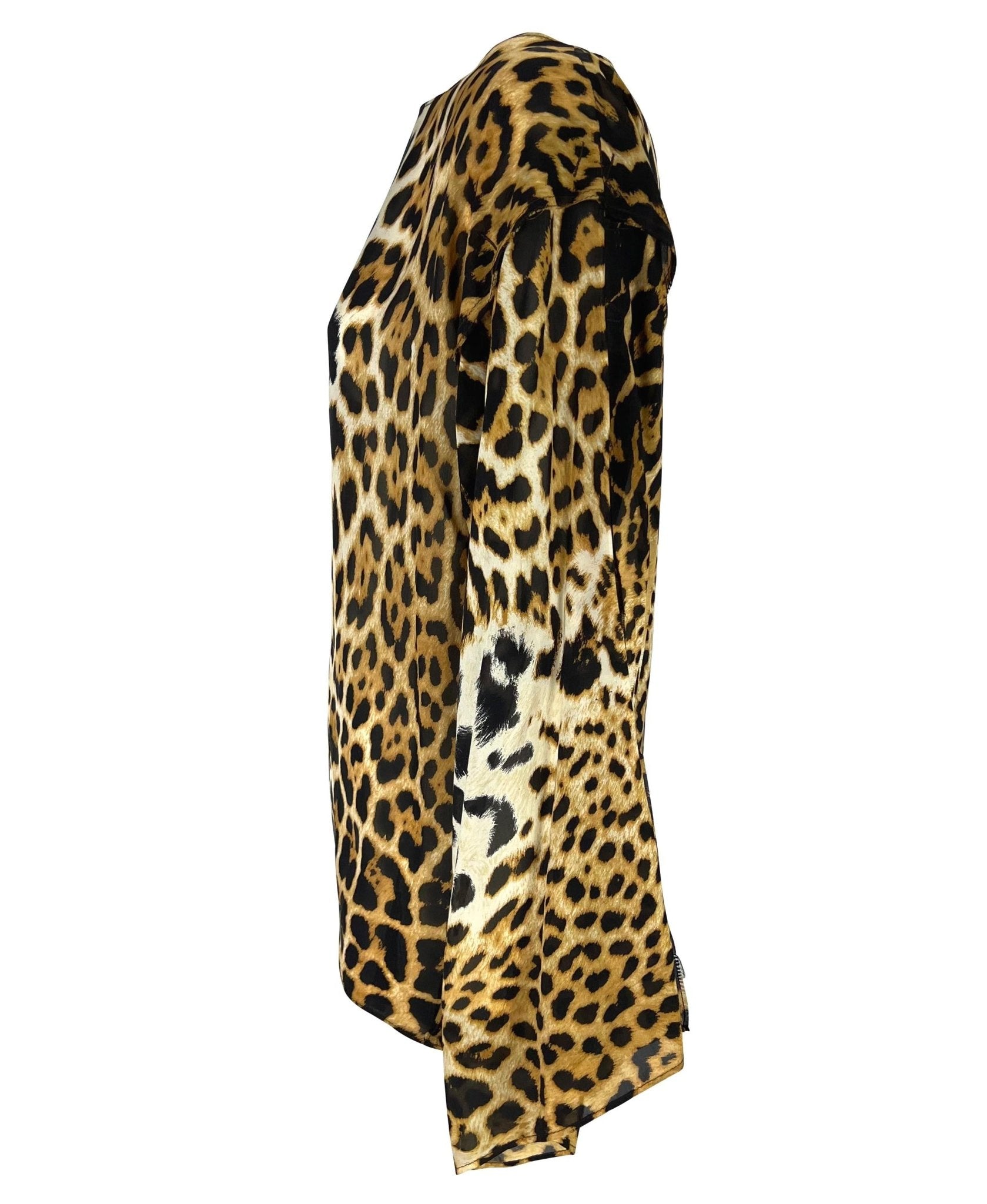 S/S 2002 Yves Saint Laurent by Tom Ford Jaguar Print Sheer Silk Long Sleeve Blouse - RealList