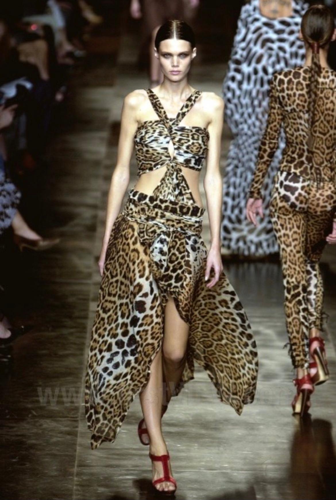 S/S 2002 Yves Saint Laurent by Tom Ford Runway Jaguar Print Chiffon Wrap Gown - RealList