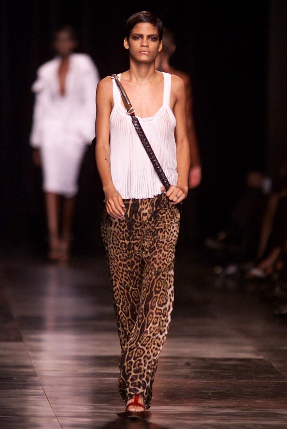 S/S 2002 Yves Saint Laurent by Tom Ford Runway Sheer Jaguar Print Silk Pants - RealList
