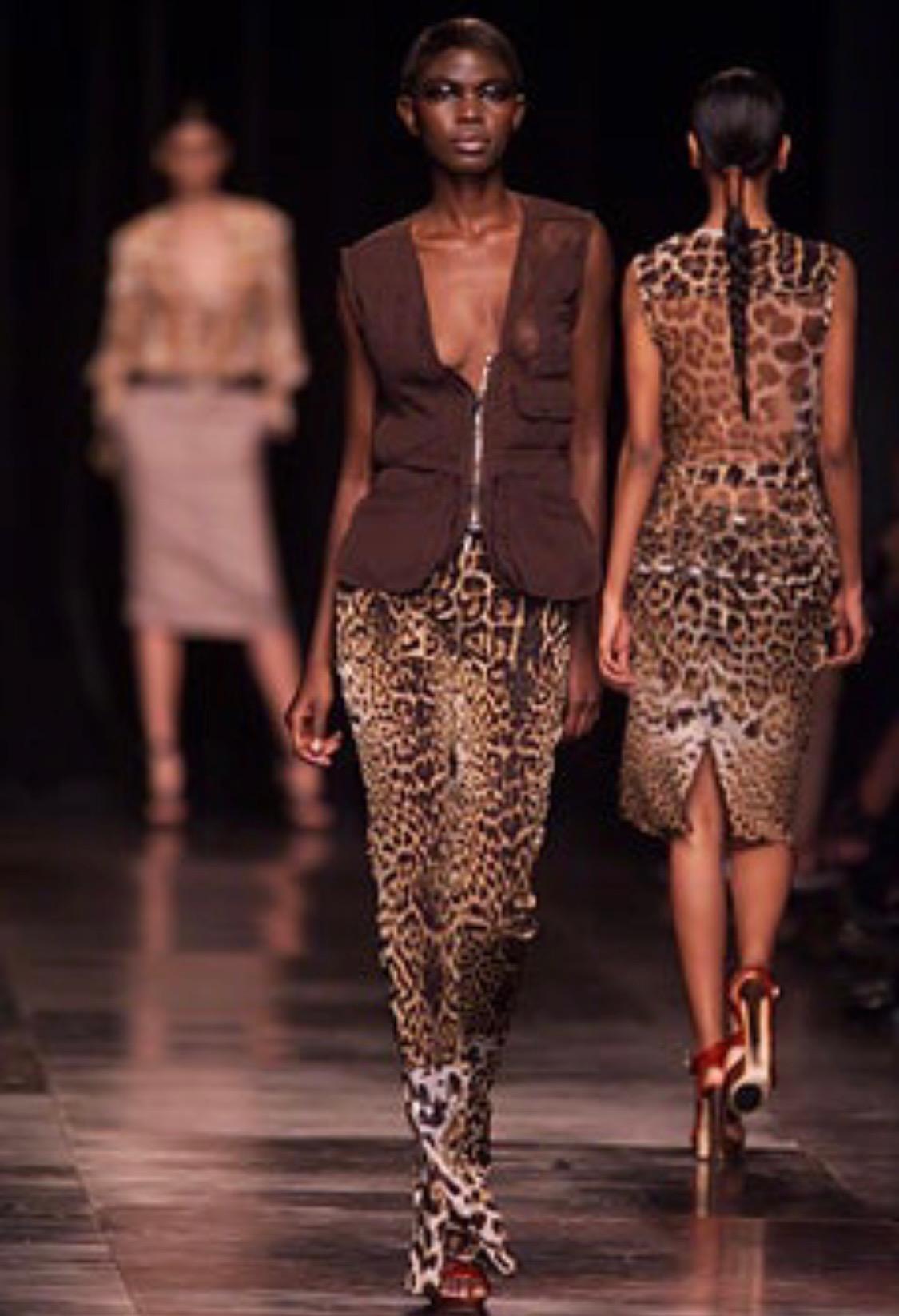 S/S 2002 Yves Saint Laurent by Tom Ford Runway Sheer Jaguar Print Silk Pants - RealList