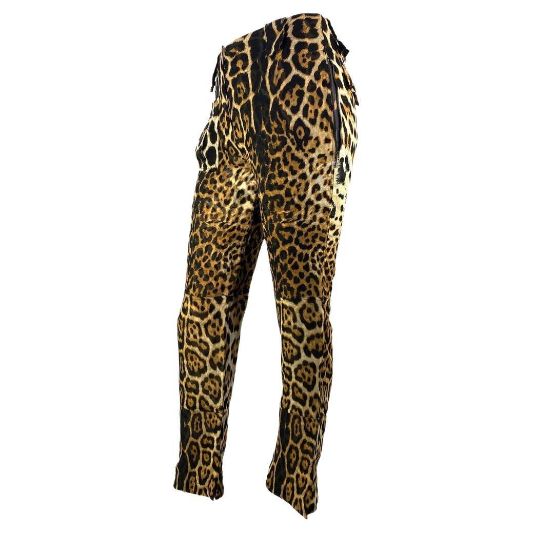 S/S 2002 Yves Saint Laurent by Tom Ford Runway Sheer Jaguar Print Silk Pants - RealList
