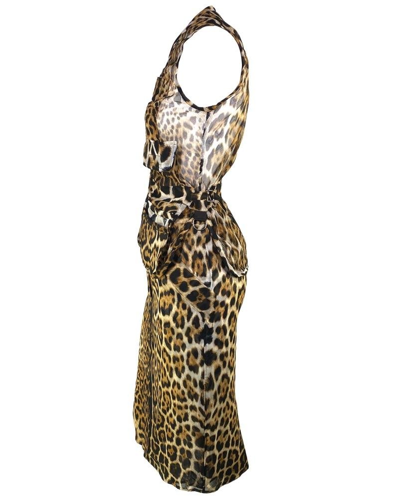 S/S 2002 Yves Saint Laurent by Tom Ford Runway Sheer Jaguar Print Silk Skirt Set - RealList
