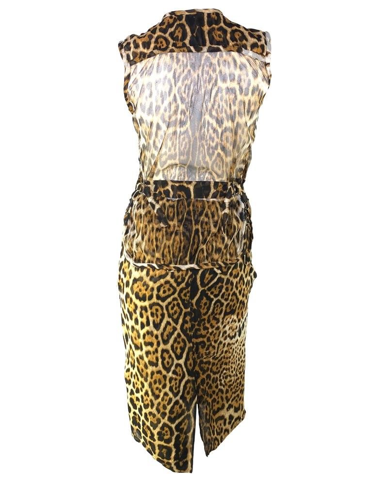 S/S 2002 Yves Saint Laurent by Tom Ford Runway Sheer Jaguar Print Silk Skirt Set - RealList