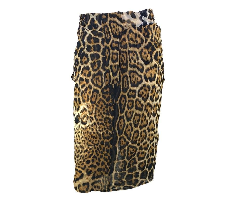 S/S 2002 Yves Saint Laurent by Tom Ford Runway Sheer Jaguar Print Silk Skirt Set - RealList