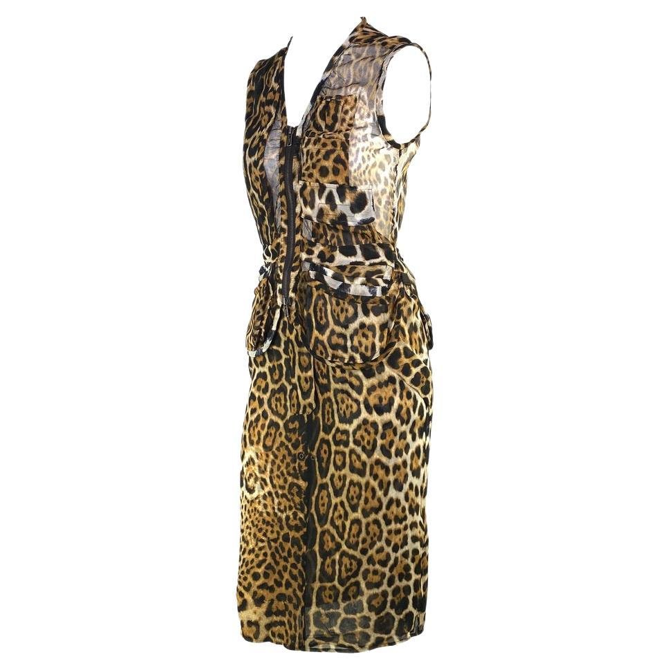 S/S 2002 Yves Saint Laurent by Tom Ford Runway Sheer Jaguar Print Silk Skirt Set - RealList