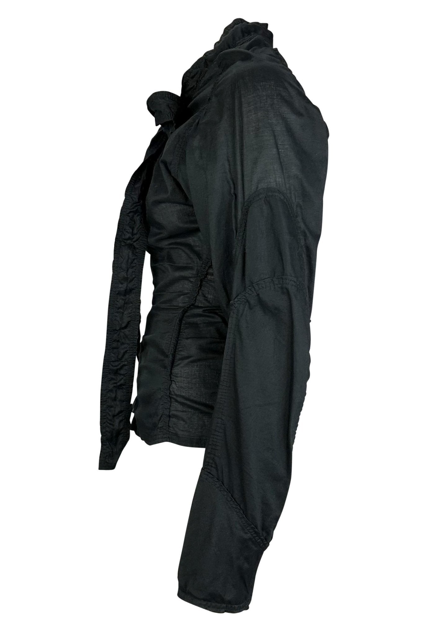 S/S 2002 Yves Saint Laurent by Tom Ford Safari Black Ruched Pussy Bow Zip Blouse - RealList