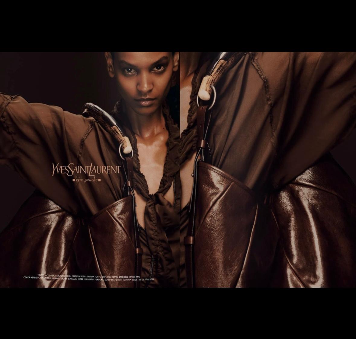 S/S 2002 Yves Saint Laurent by Tom Ford Safari Black Ruched Pussy Bow Zip Blouse - RealList