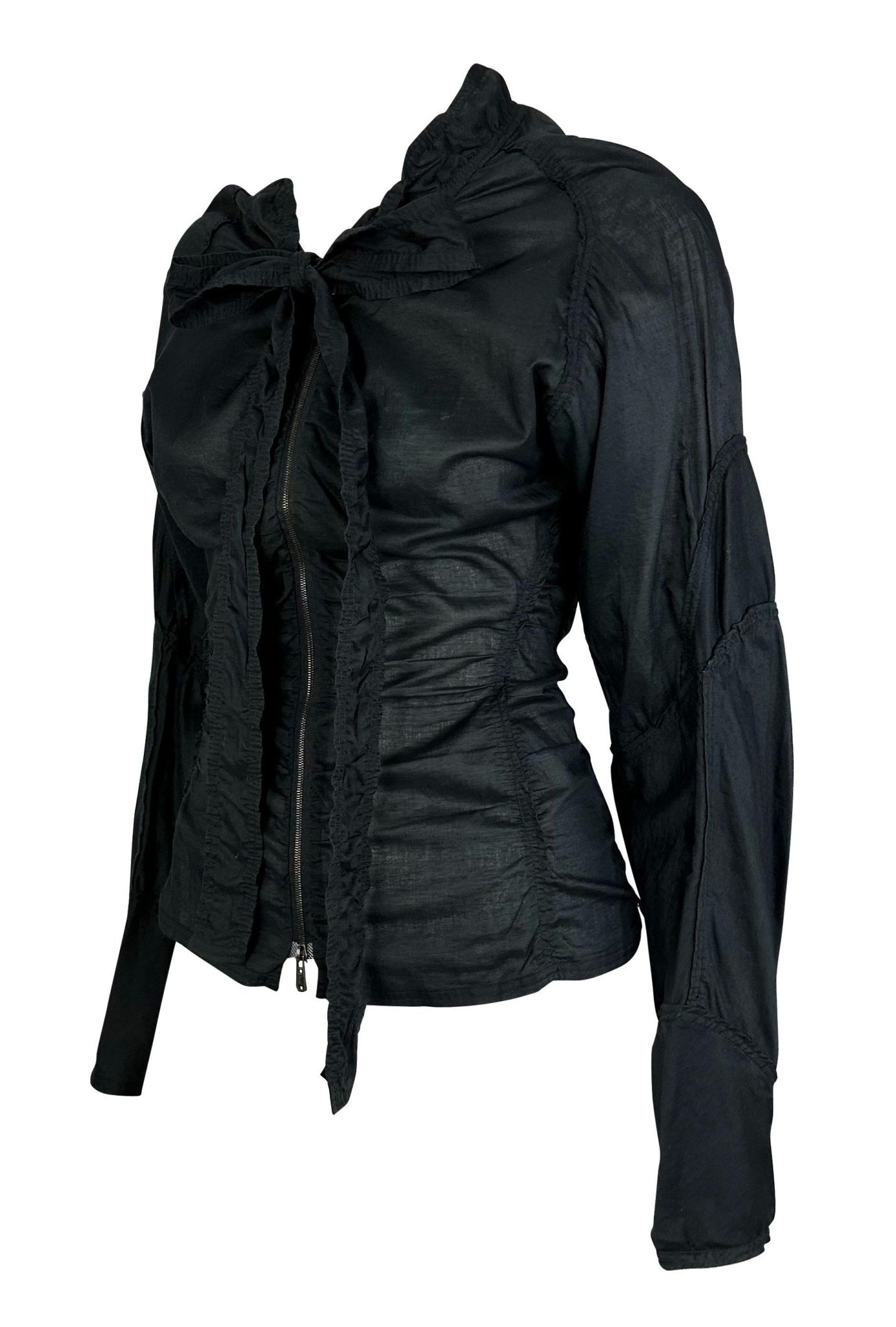 S/S 2002 Yves Saint Laurent by Tom Ford Safari Black Ruched Pussy Bow Zip Blouse - RealList