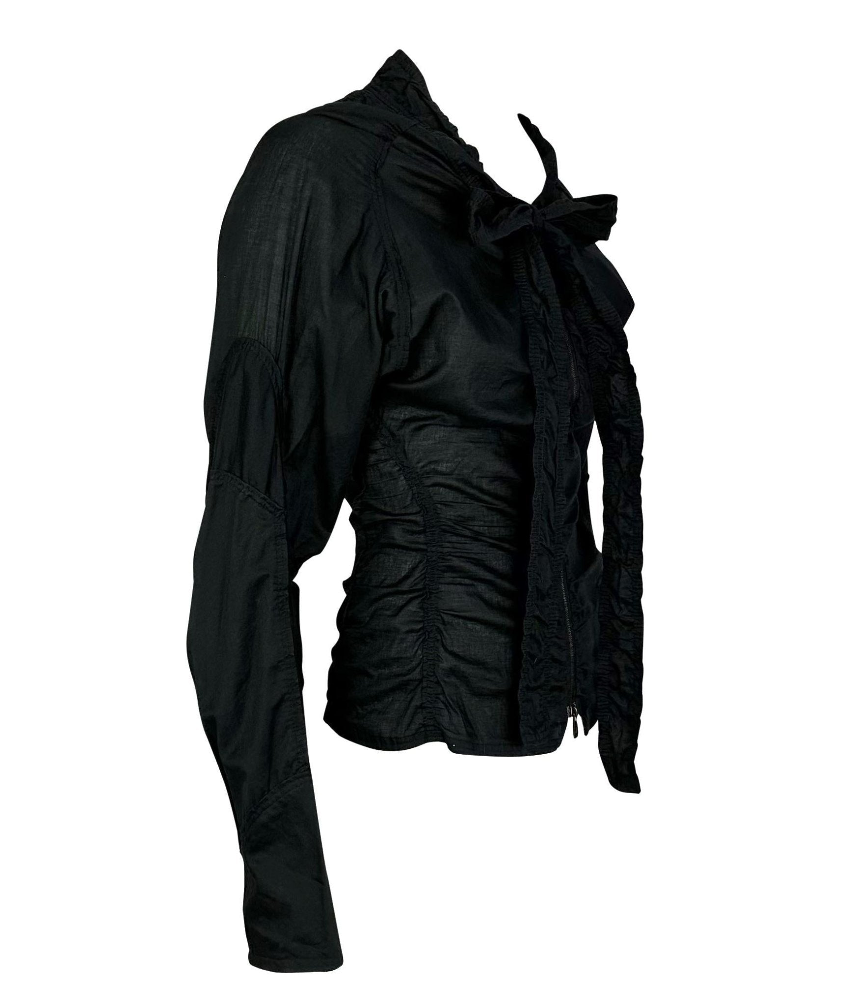 S/S 2002 Yves Saint Laurent by Tom Ford Safari Black Ruched Pussy Bow Zip Blouse - RealList