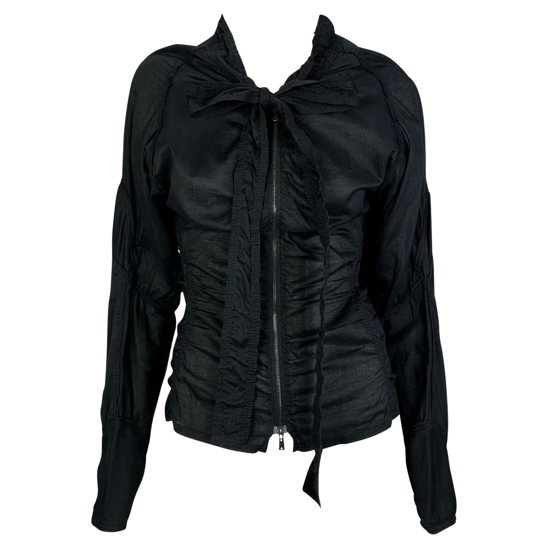 S/S 2002 Yves Saint Laurent by Tom Ford Safari Black Ruched Pussy Bow Zip Blouse - RealList