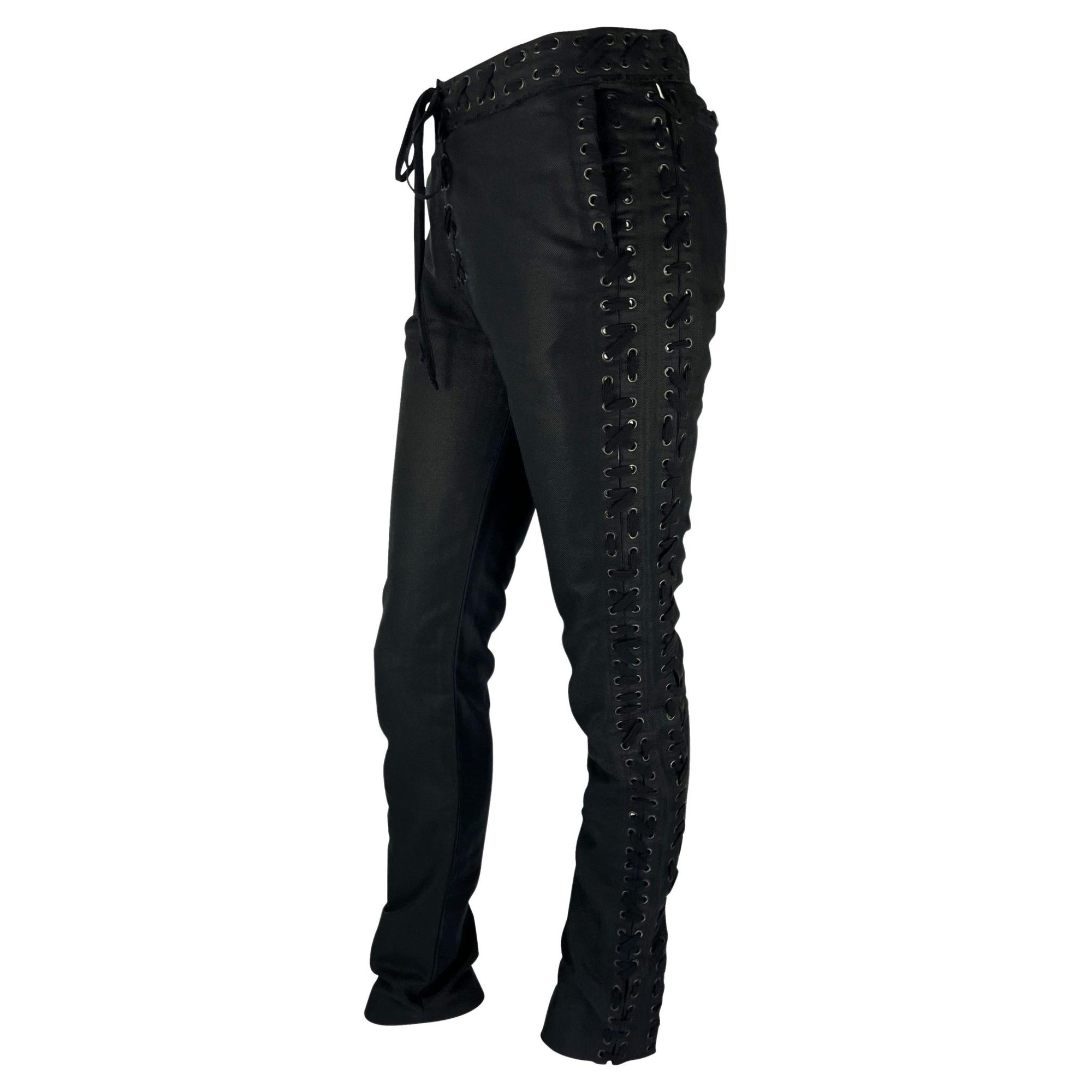 S/S 2002 Yves Saint Laurent by Tom Ford Safari Collection Lace Up Black Pants - RealList