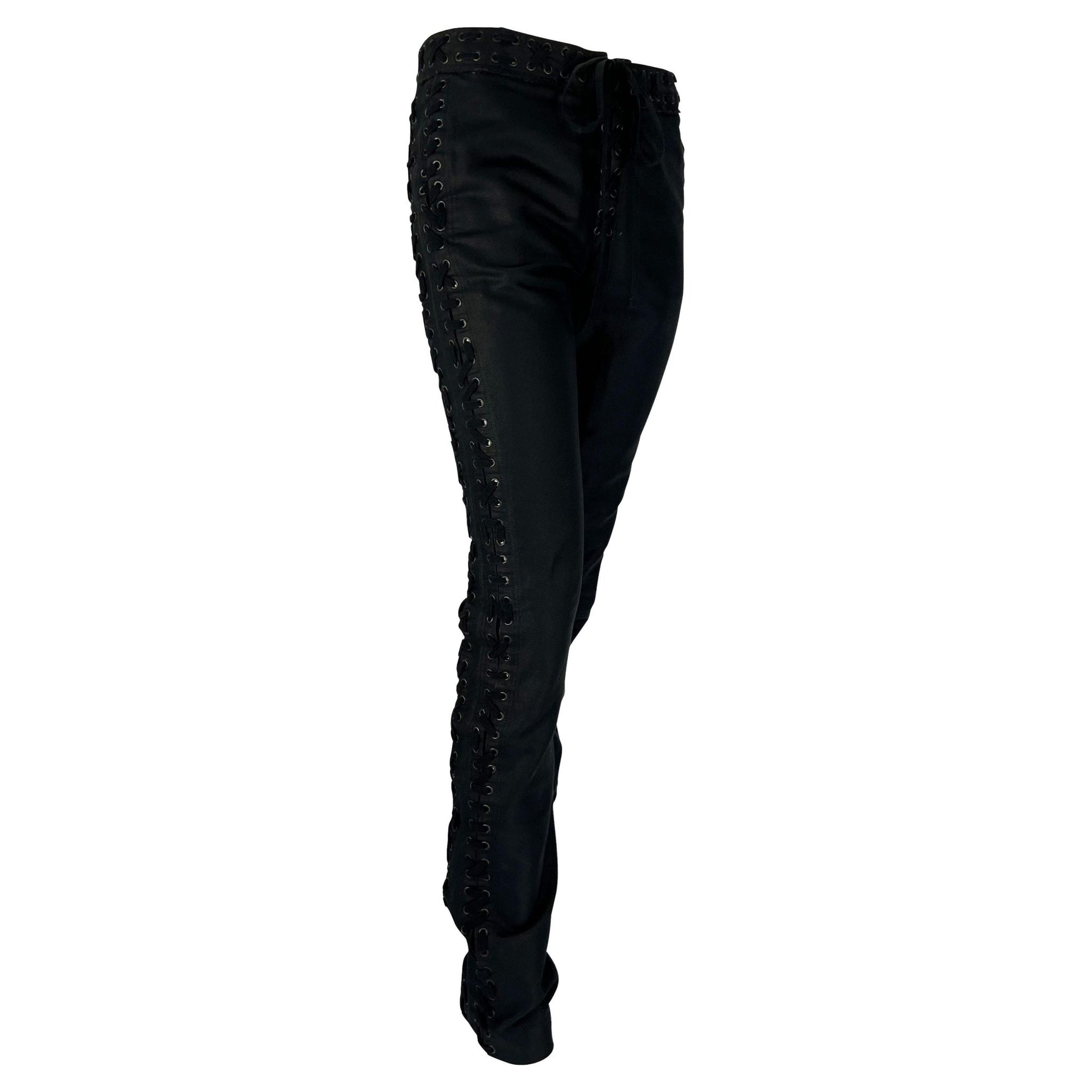 S/S 2002 Yves Saint Laurent by Tom Ford Safari Collection Lace Up Black Pants - RealList