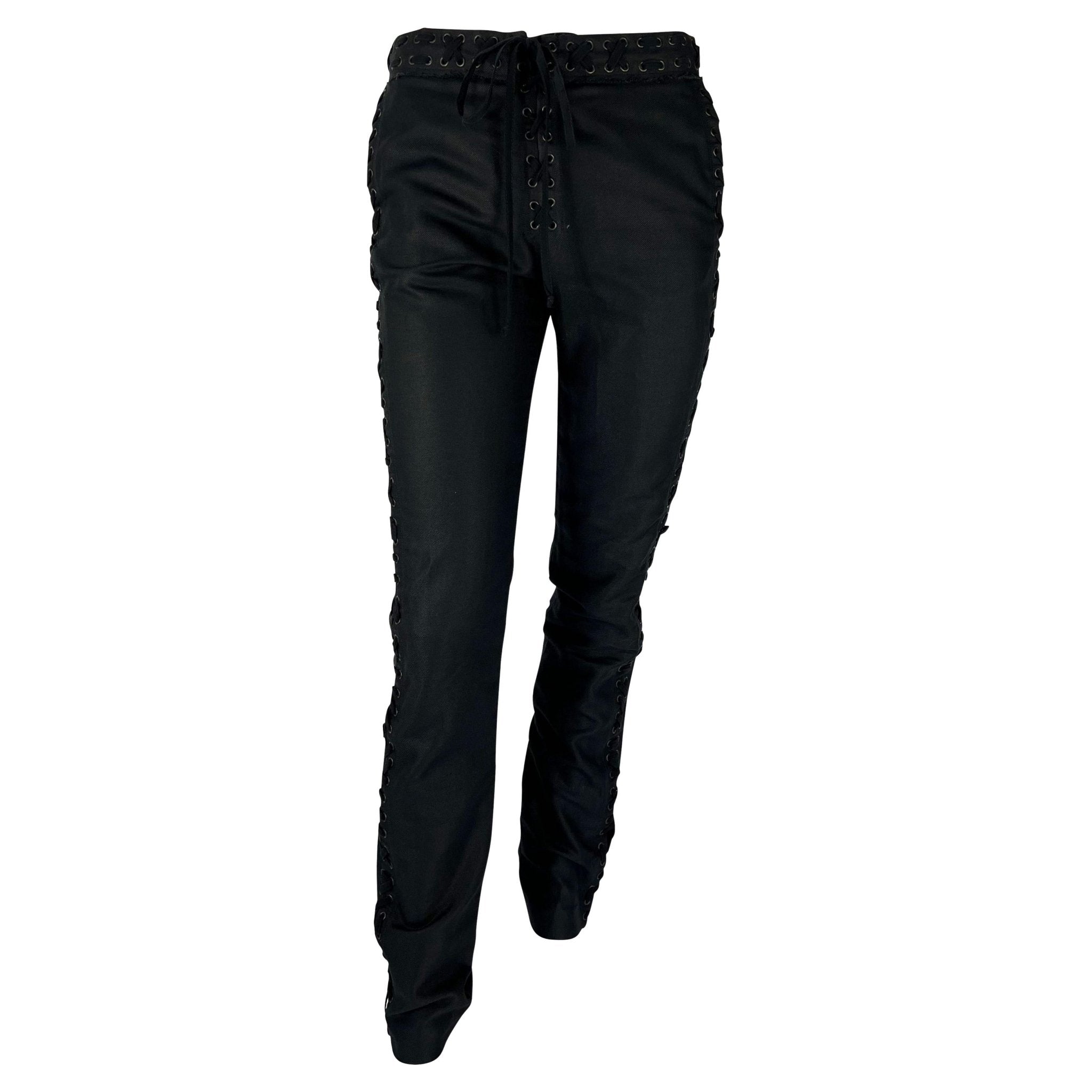S/S 2002 Yves Saint Laurent by Tom Ford Safari Collection Lace Up Black Pants - RealList