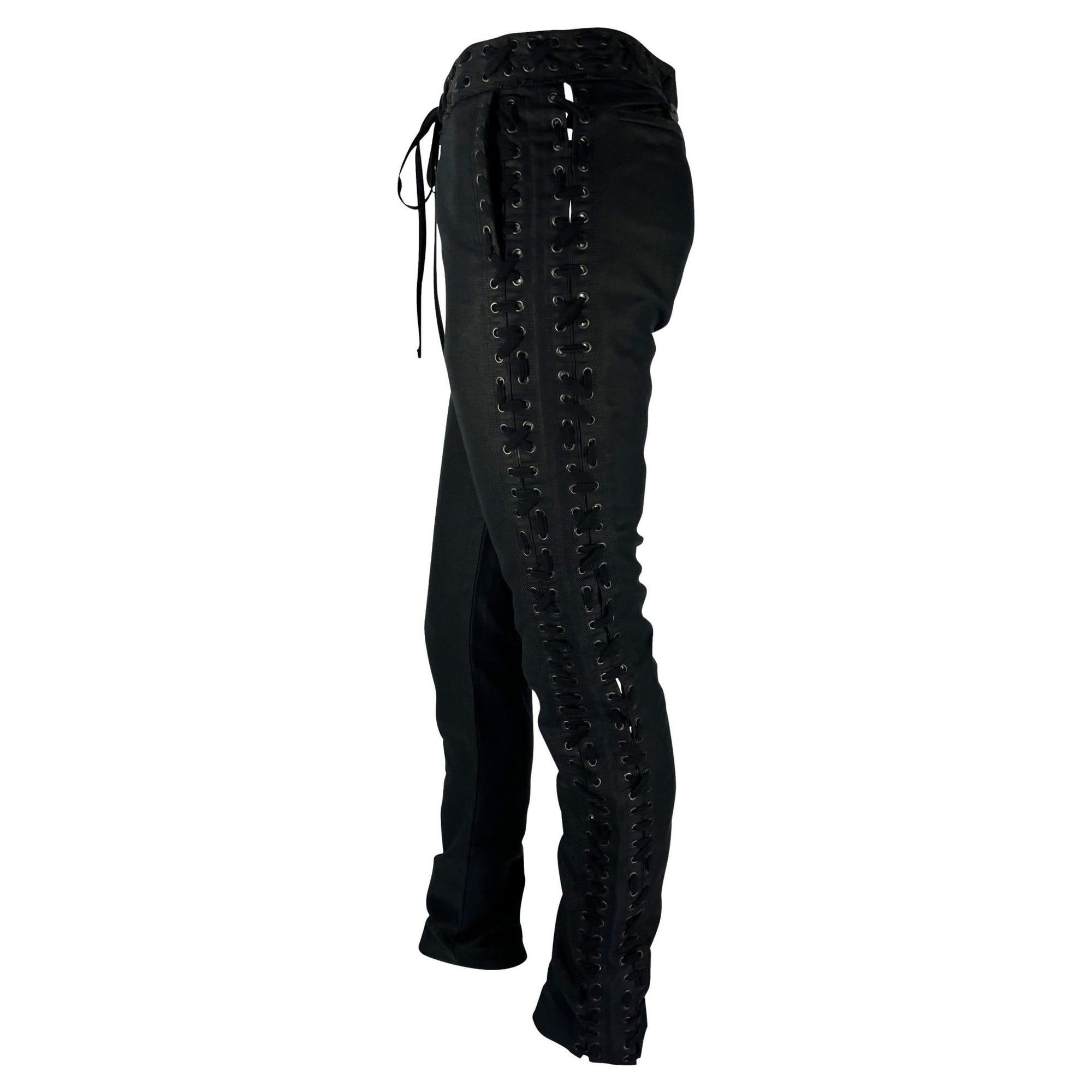 S/S 2002 Yves Saint Laurent by Tom Ford Safari Collection Lace Up Black Pants - RealList
