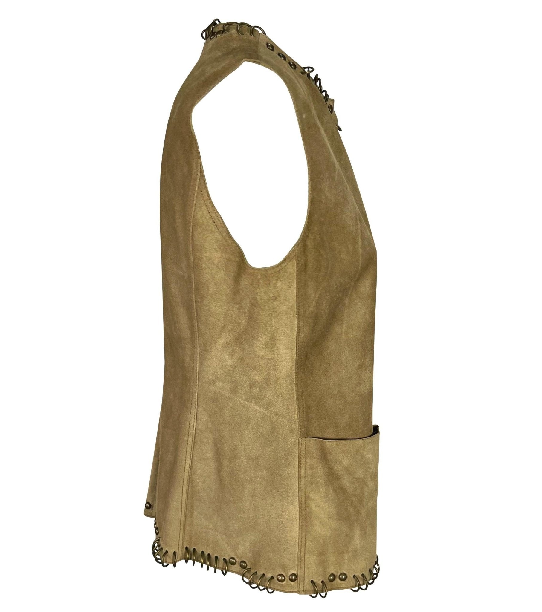 S/S 2002 Yves Saint Laurent by Tom Ford Safari Distressed Suede Studded Vest - RealList