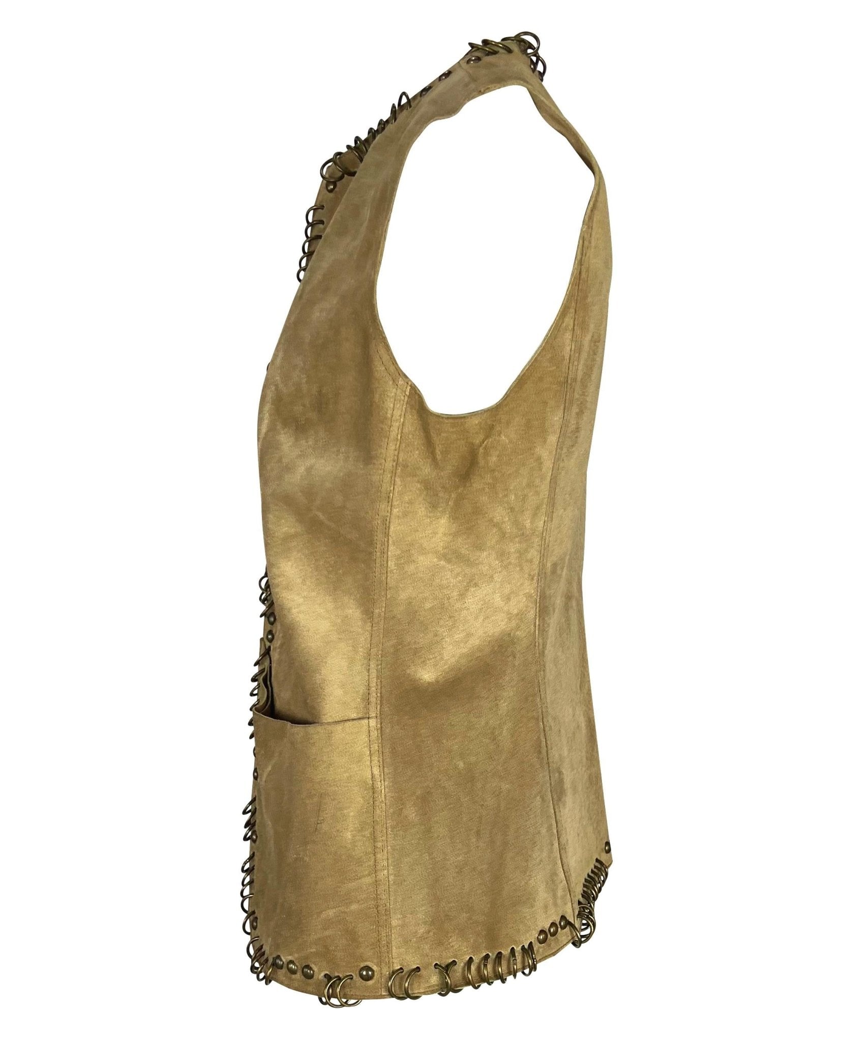 S/S 2002 Yves Saint Laurent by Tom Ford Safari Distressed Suede Studded Vest - RealList
