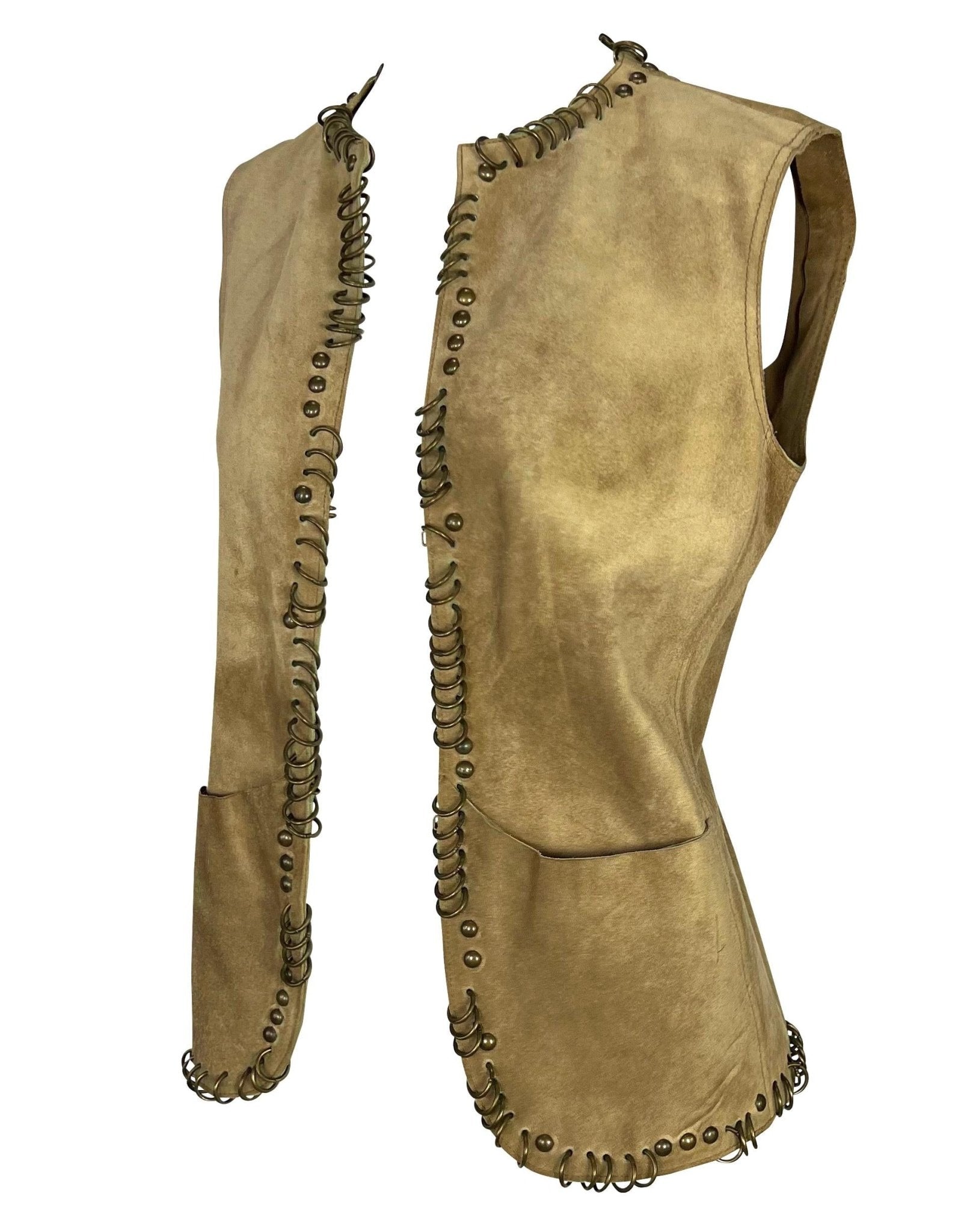 S/S 2002 Yves Saint Laurent by Tom Ford Safari Distressed Suede Studded Vest - RealList