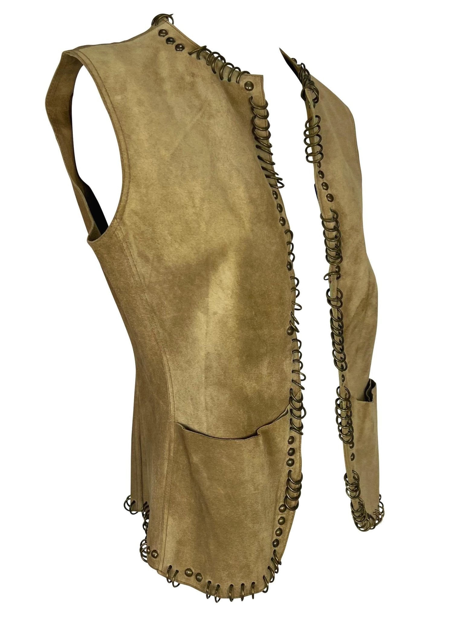 S/S 2002 Yves Saint Laurent by Tom Ford Safari Distressed Suede Studded Vest - RealList