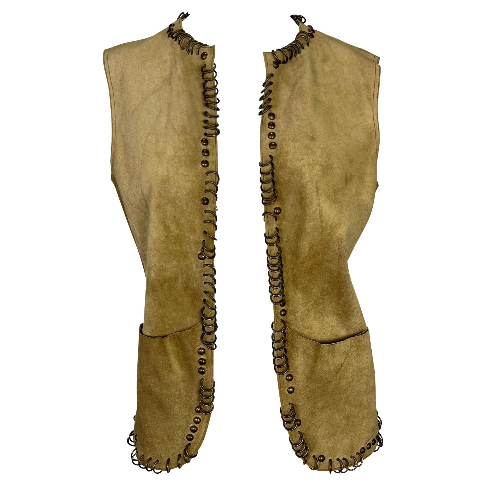 S/S 2002 Yves Saint Laurent by Tom Ford Safari Distressed Suede Studded Vest - RealList