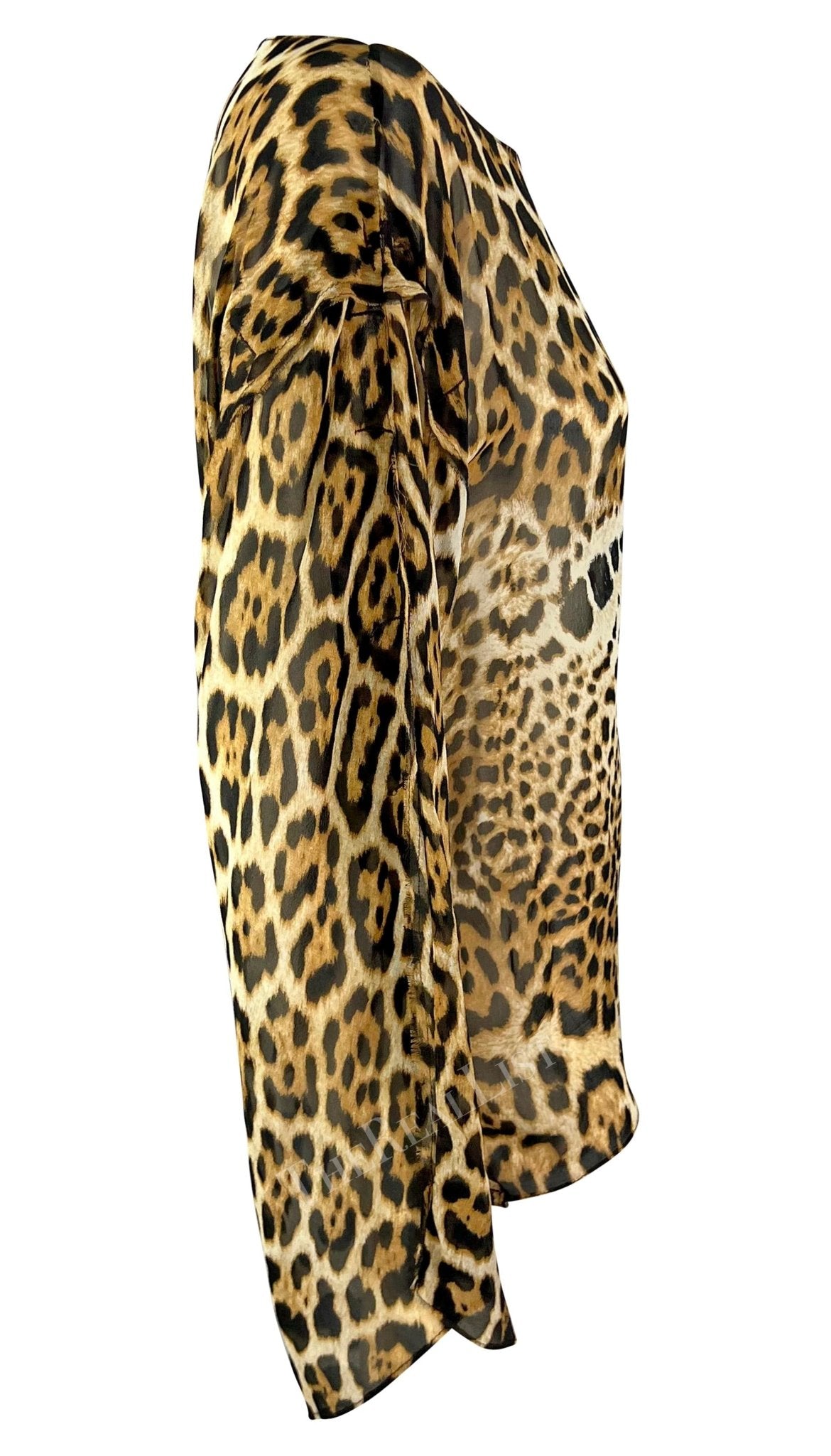 S/S 2002 Yves Saint Laurent by Tom Ford Safari Jaguar Print Sheer Silk Blouse - RealList