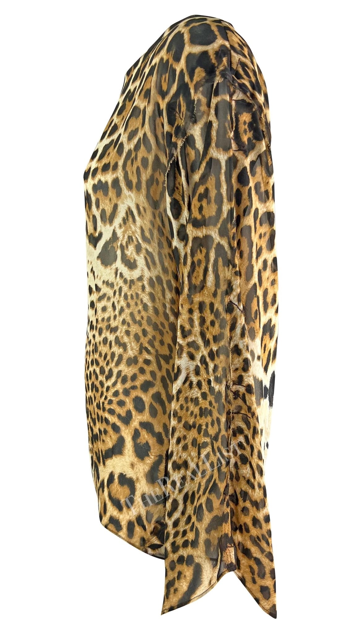 S/S 2002 Yves Saint Laurent by Tom Ford Safari Jaguar Print Sheer Silk Blouse - RealList