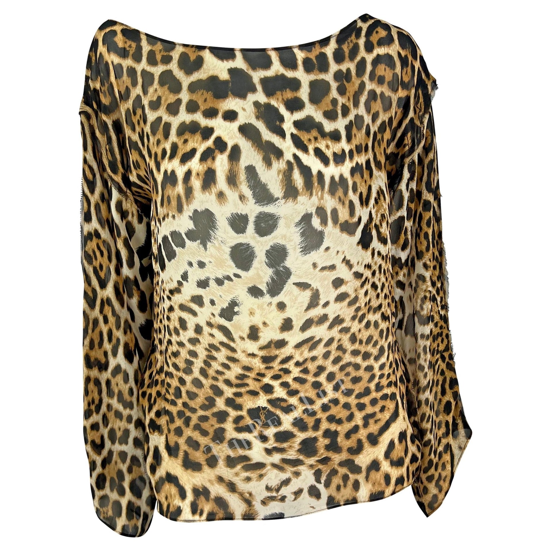 S/S 2002 Yves Saint Laurent by Tom Ford Safari Jaguar Print Sheer Silk Blouse - RealList