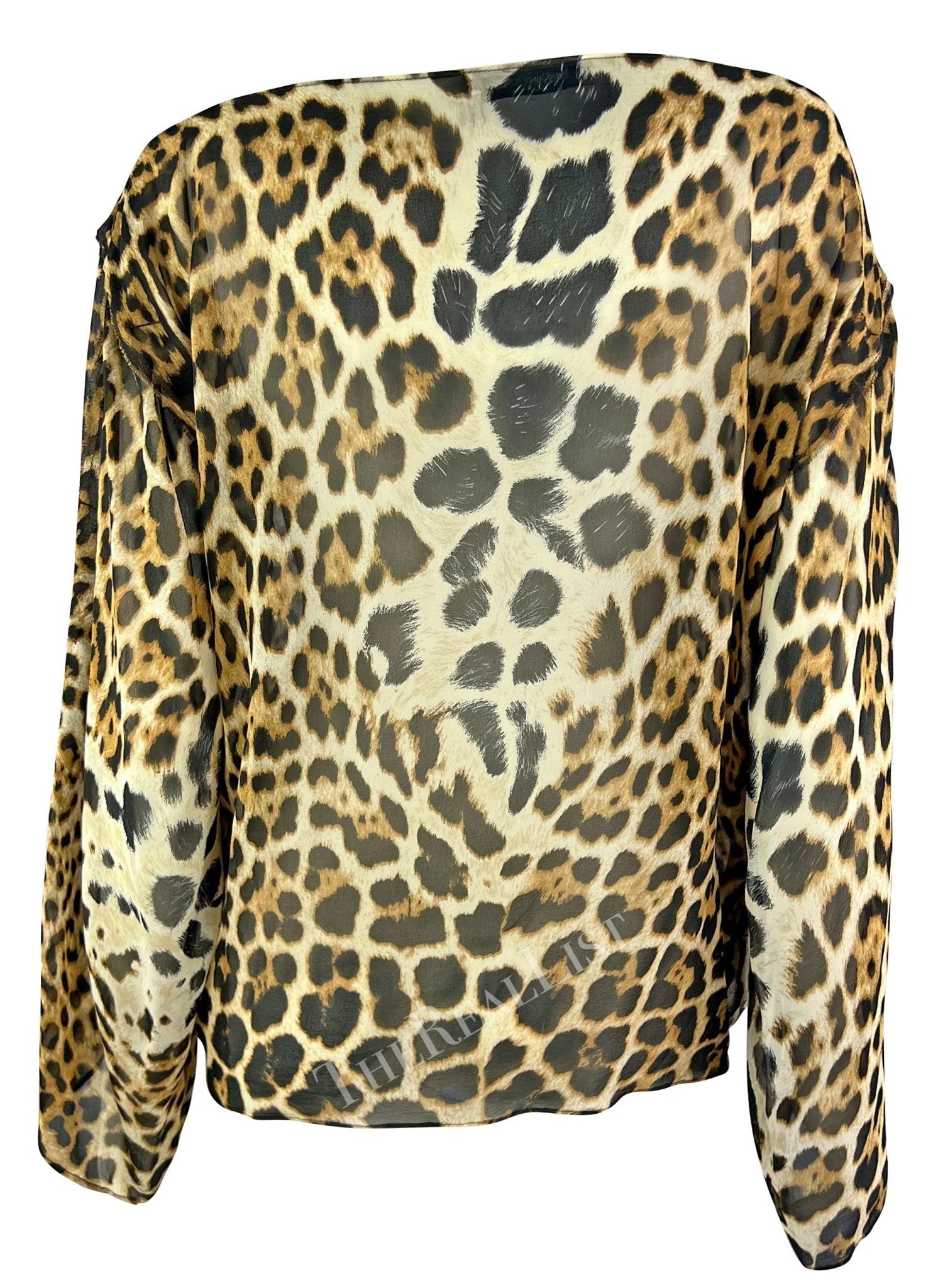 S/S 2002 Yves Saint Laurent by Tom Ford Safari Jaguar Print Sheer Silk Blouse - RealList