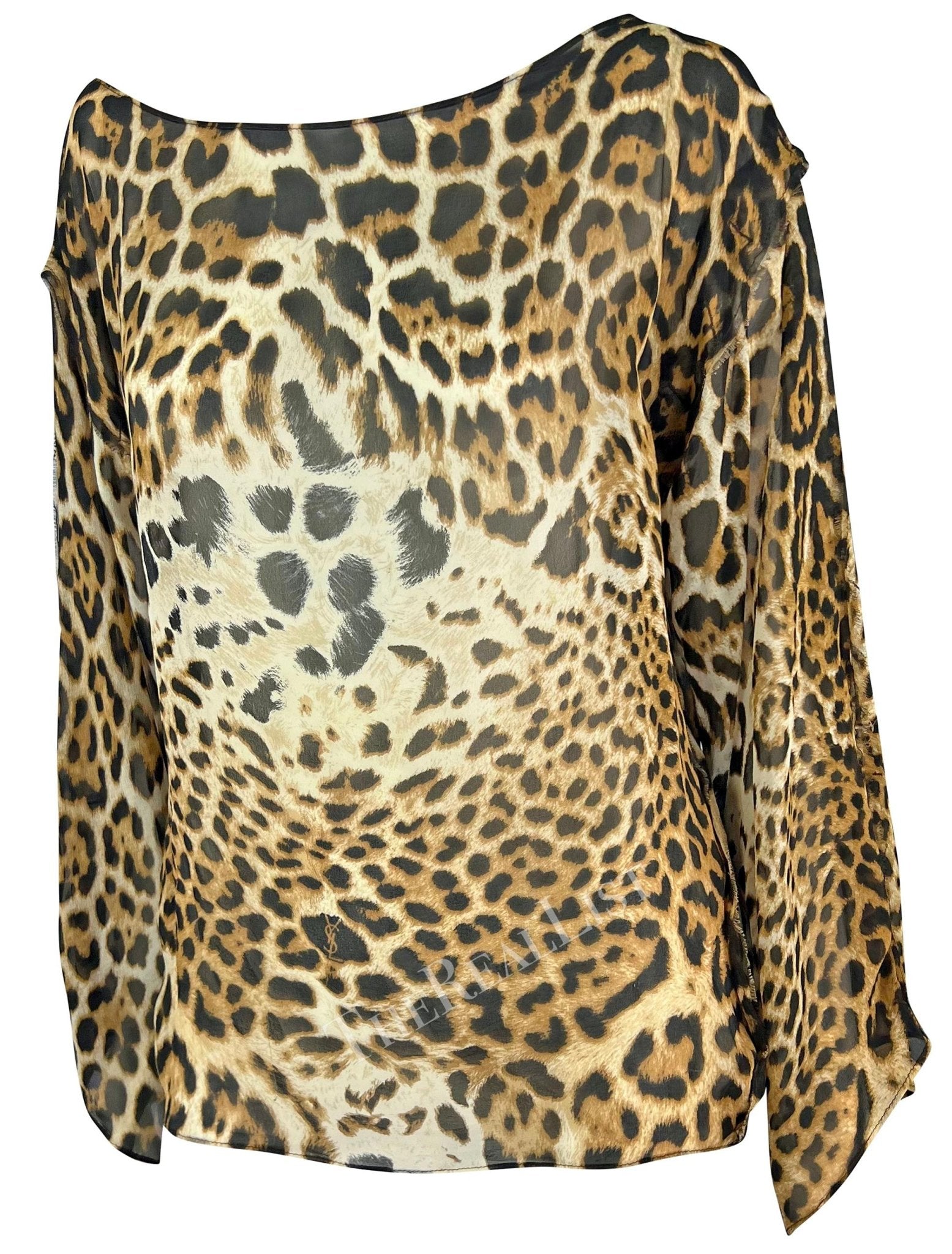S/S 2002 Yves Saint Laurent by Tom Ford Safari Jaguar Print Sheer Silk Blouse - RealList