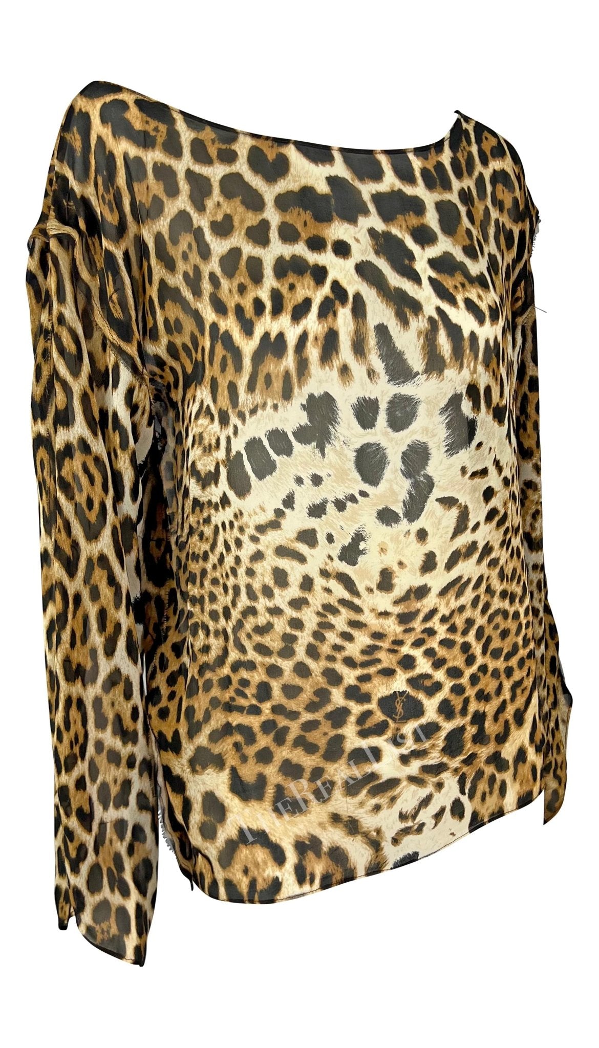 S/S 2002 Yves Saint Laurent by Tom Ford Safari Jaguar Print Sheer Silk Blouse - RealList