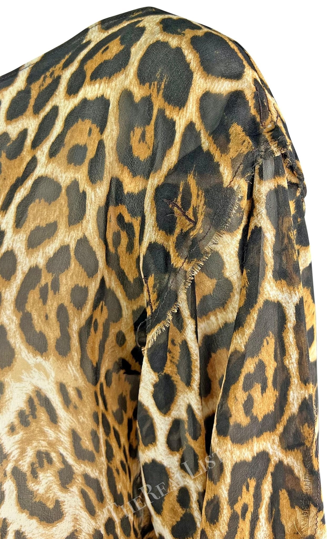 S/S 2002 Yves Saint Laurent by Tom Ford Safari Jaguar Print Sheer Silk Blouse - RealList