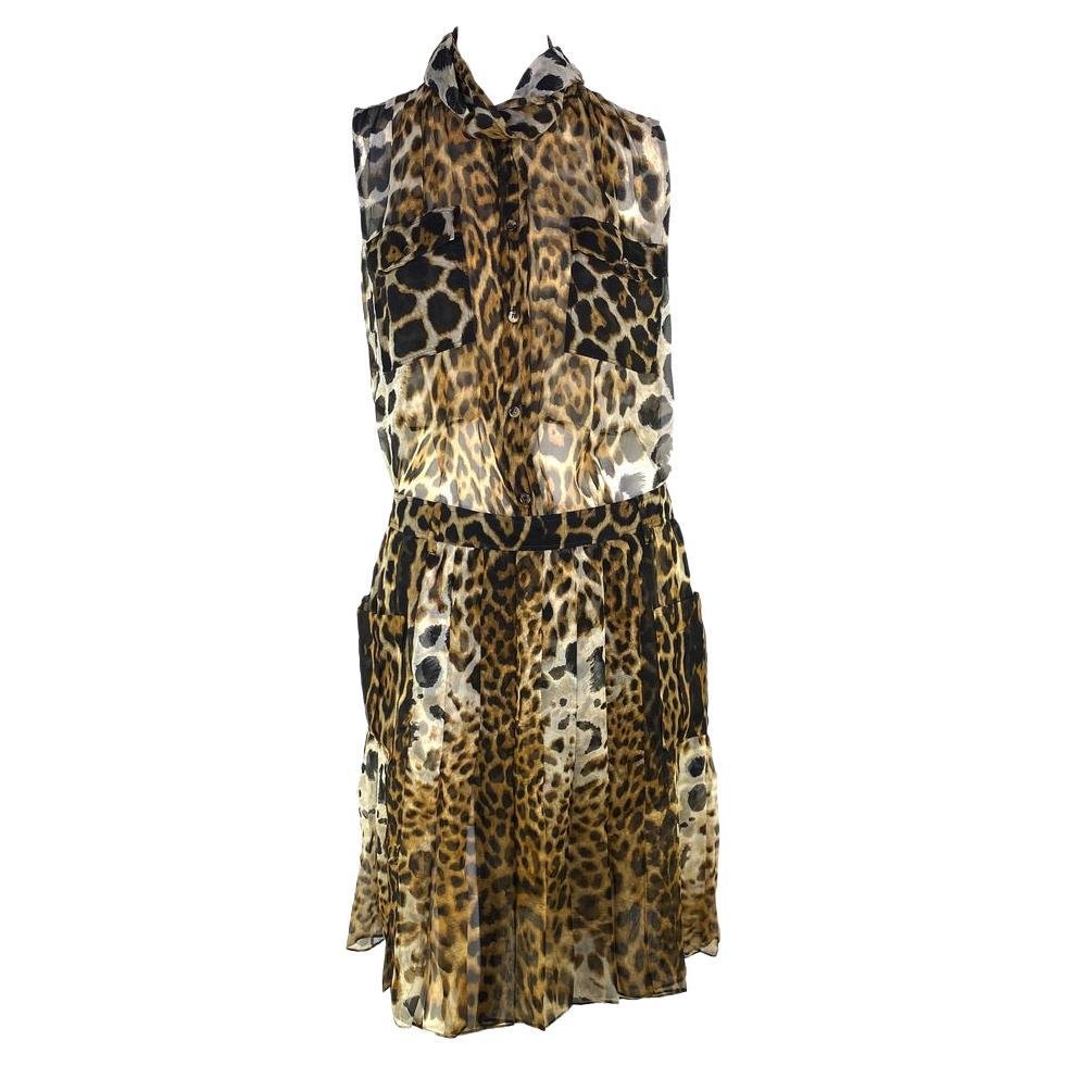 S/S 2002 Yves Saint Laurent by Tom Ford Sheer Jaguar Print Silk Skirt Set - RealList