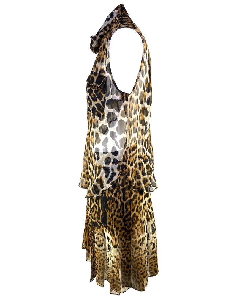 S/S 2002 Yves Saint Laurent by Tom Ford Sheer Jaguar Print Silk Skirt Set - RealList