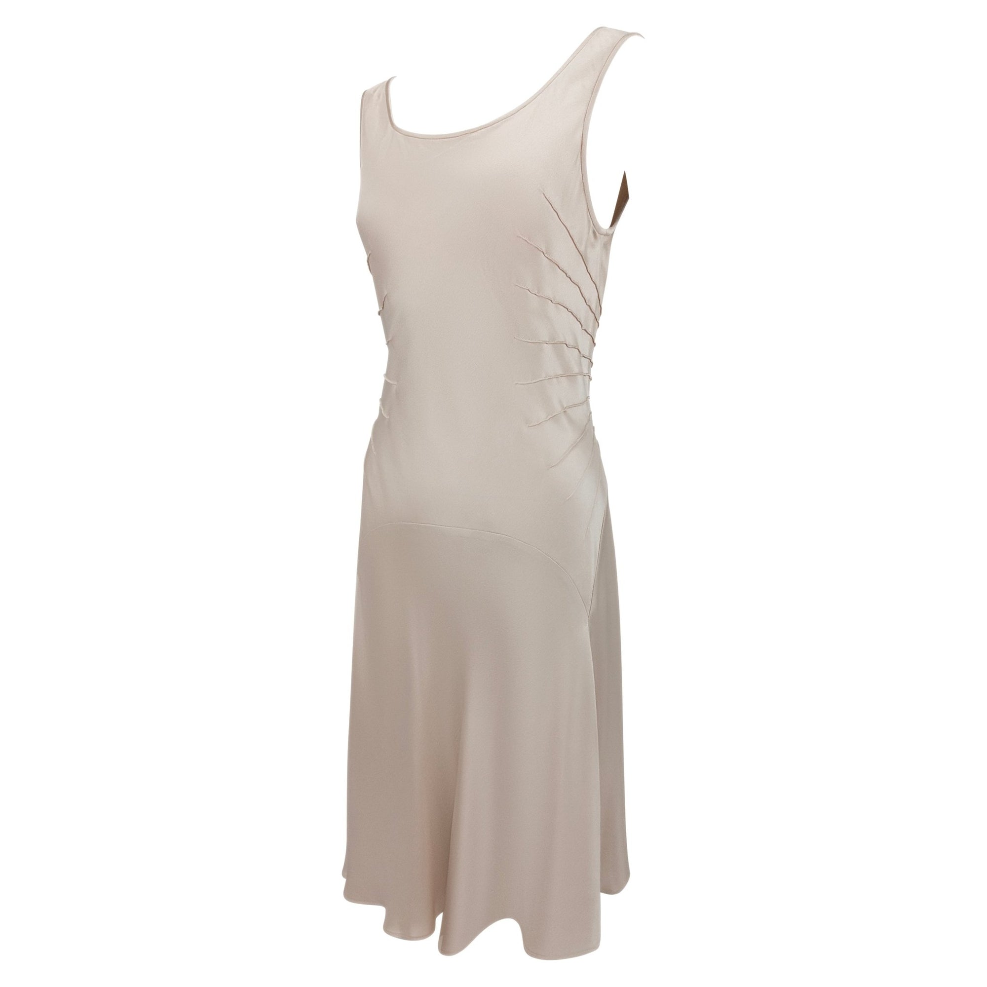 S/S 2003 Calvin Klein Runway Ad Champagne Silk Satin Pin - Tuck Cocktail Dress - RealList