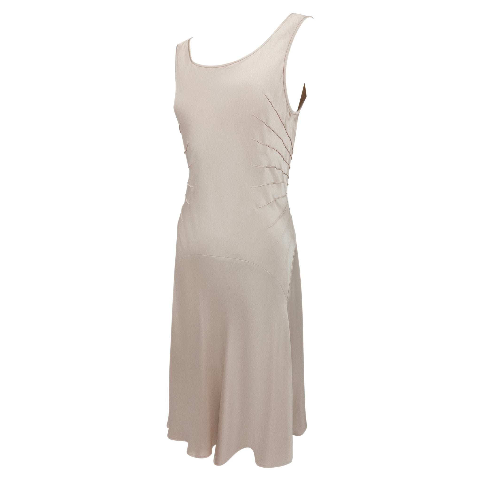S/S 2003 Calvin Klein Runway Ad Champagne Silk Satin Pin - Tuck Cocktail Dress - RealList