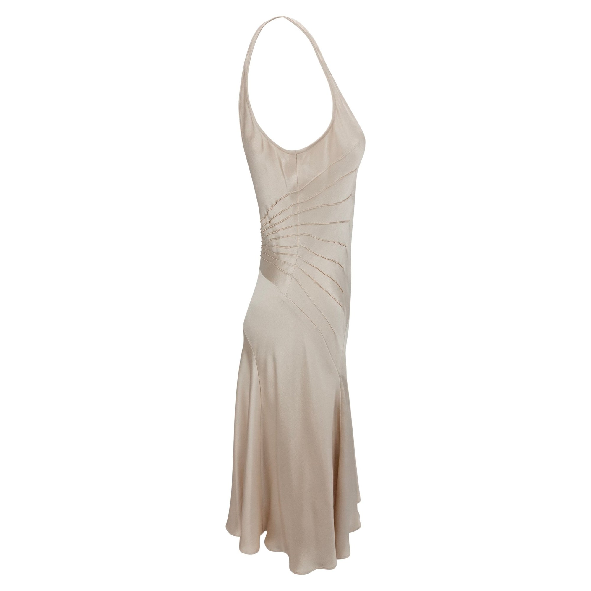 S/S 2003 Calvin Klein Runway Ad Champagne Silk Satin Pin - Tuck Cocktail Dress - RealList