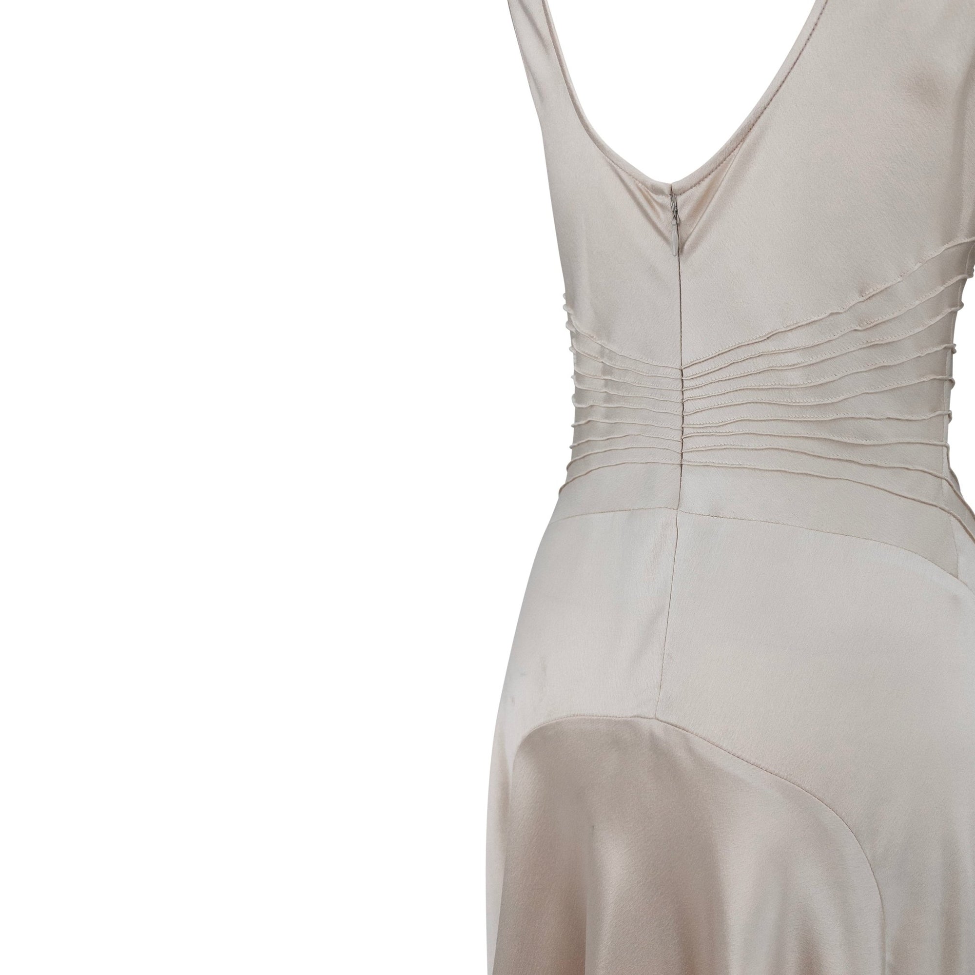 S/S 2003 Calvin Klein Runway Ad Champagne Silk Satin Pin - Tuck Cocktail Dress - RealList