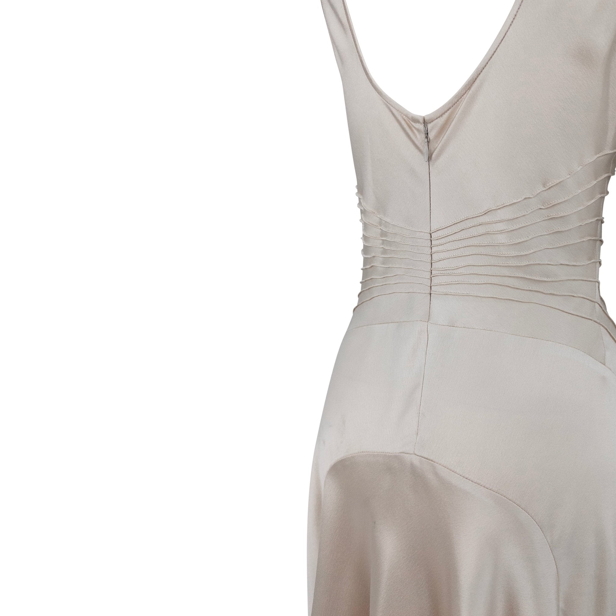S/S 2003 Calvin Klein Runway Ad Champagne Silk Satin Pin - Tuck Cocktail Dress - RealList