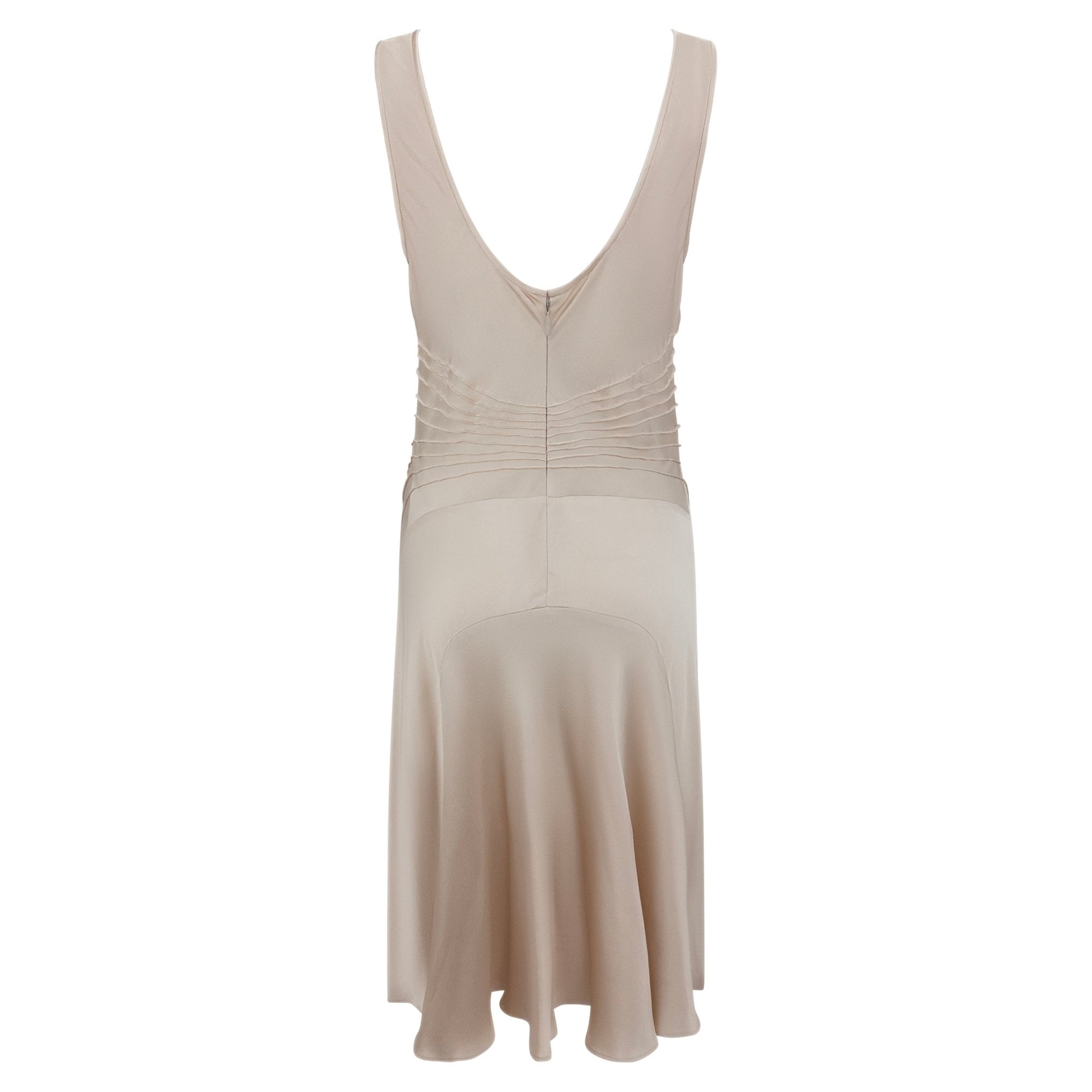 S/S 2003 Calvin Klein Runway Ad Champagne Silk Satin Pin - Tuck Cocktail Dress - RealList