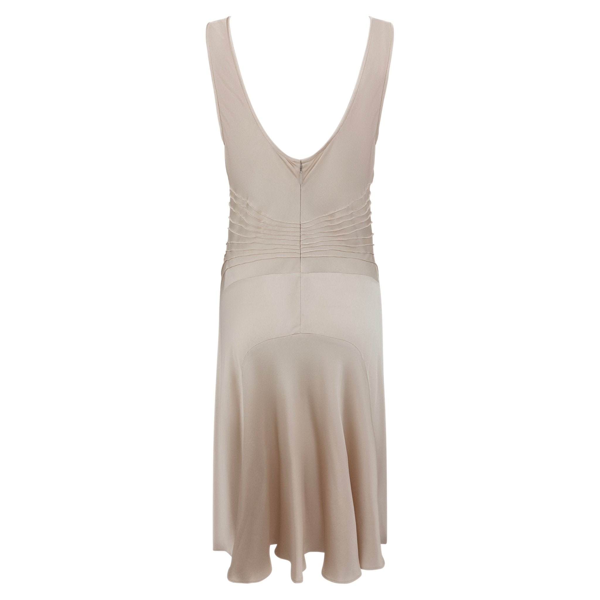S/S 2003 Calvin Klein Runway Ad Champagne Silk Satin Pin - Tuck Cocktail Dress - RealList