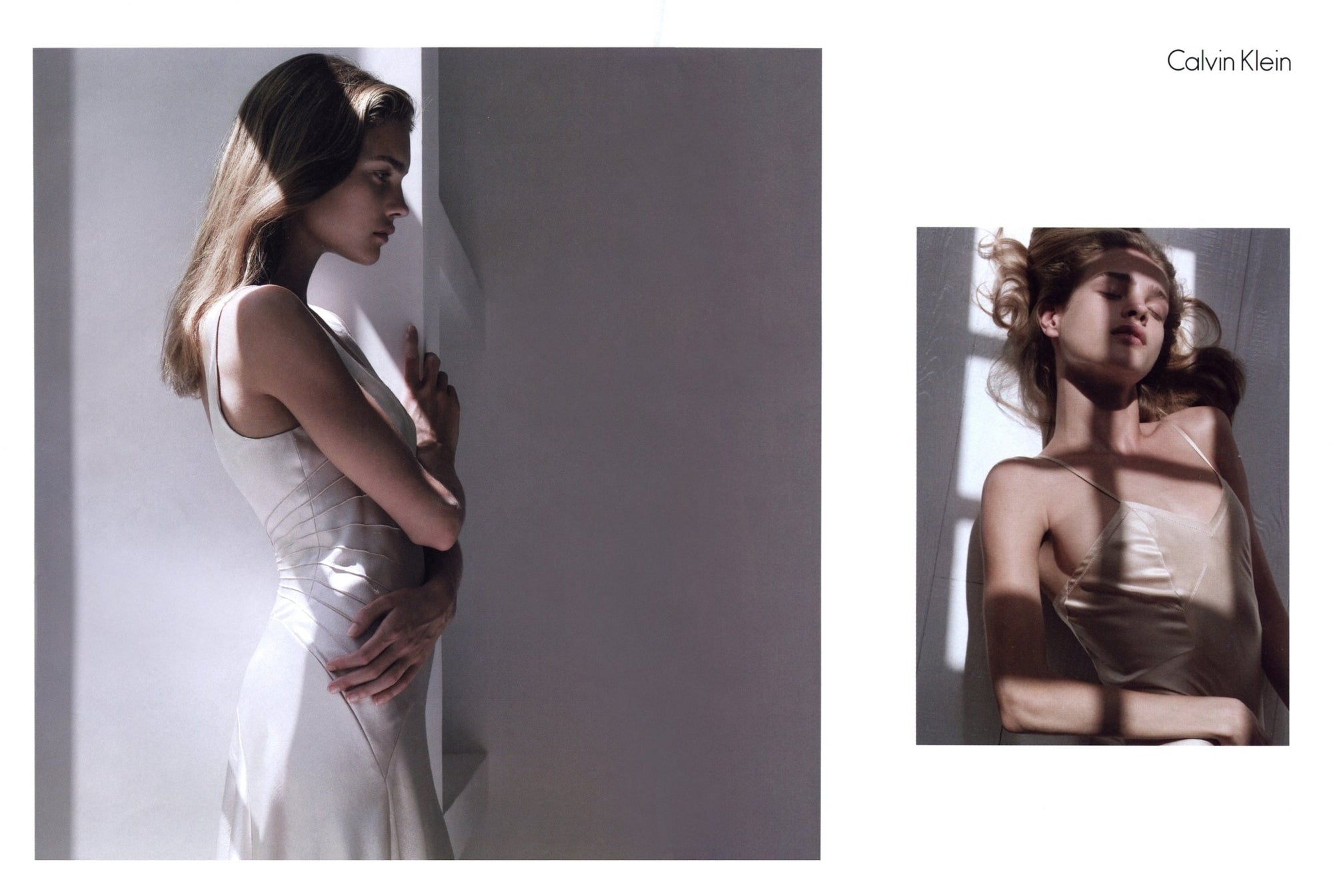S/S 2003 Calvin Klein Runway Ad Champagne Silk Satin Pin - Tuck Cocktail Dress - RealList