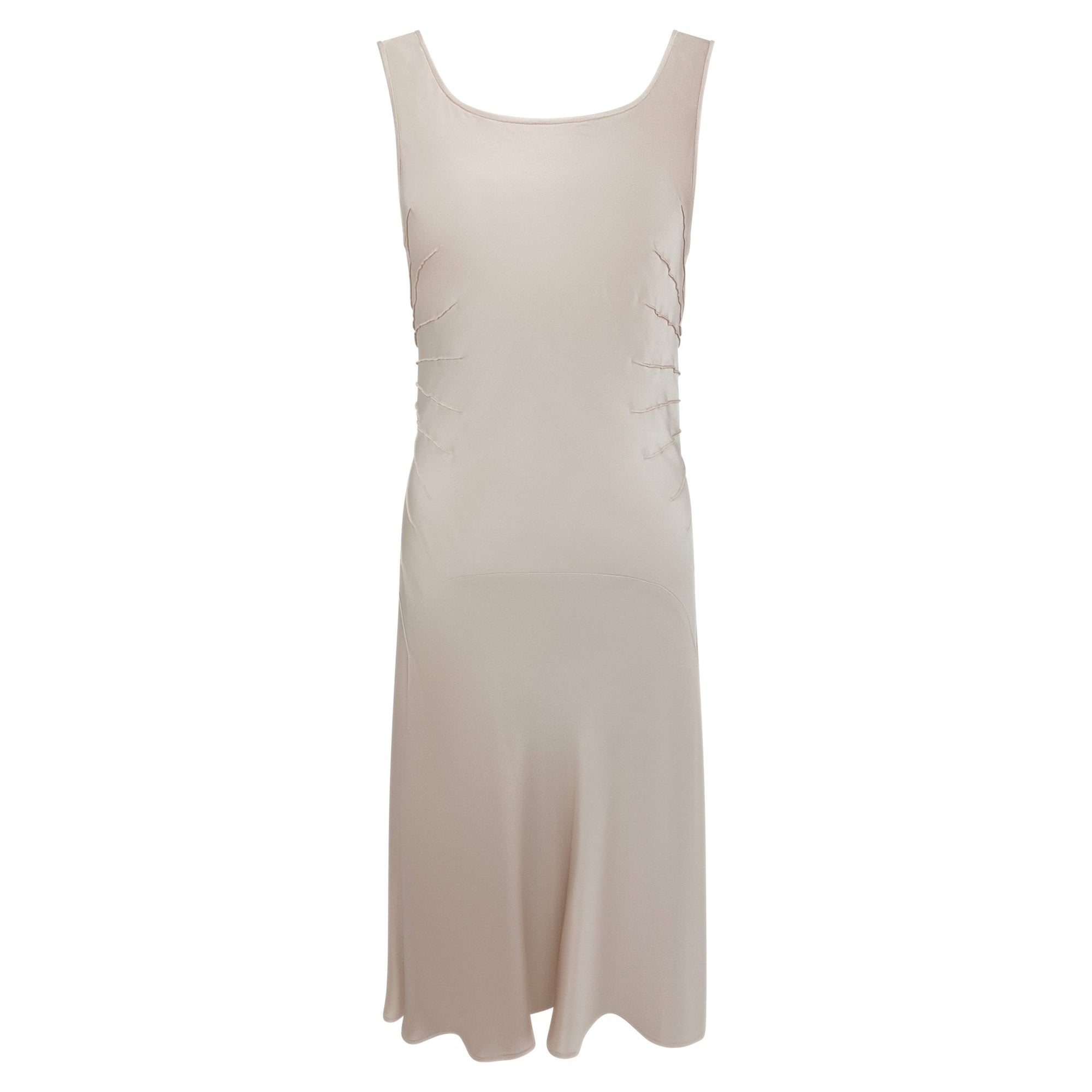 S/S 2003 Calvin Klein Runway Ad Champagne Silk Satin Pin - Tuck Cocktail Dress - RealList