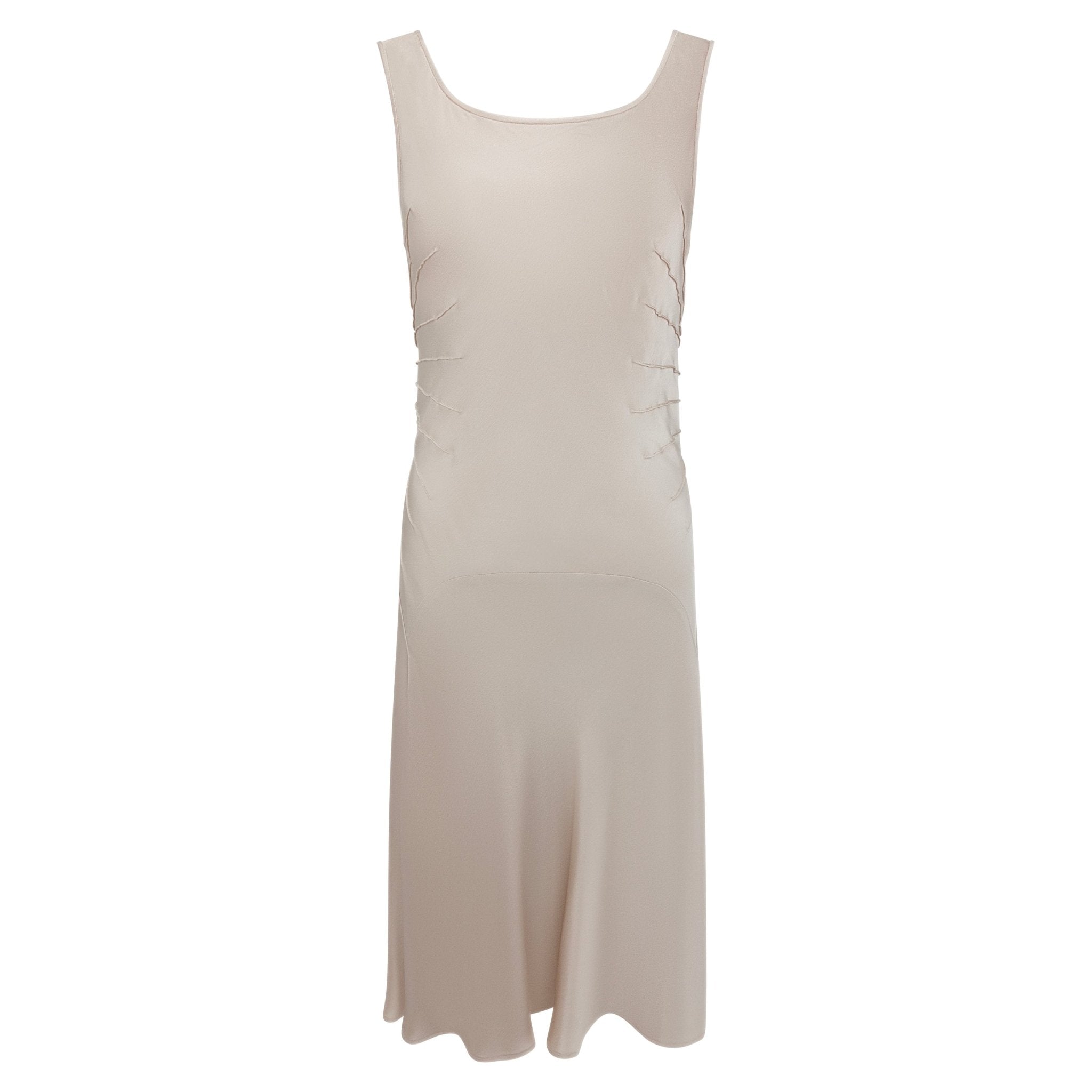 S/S 2003 Calvin Klein Runway Ad Champagne Silk Satin Pin - Tuck Cocktail Dress - RealList