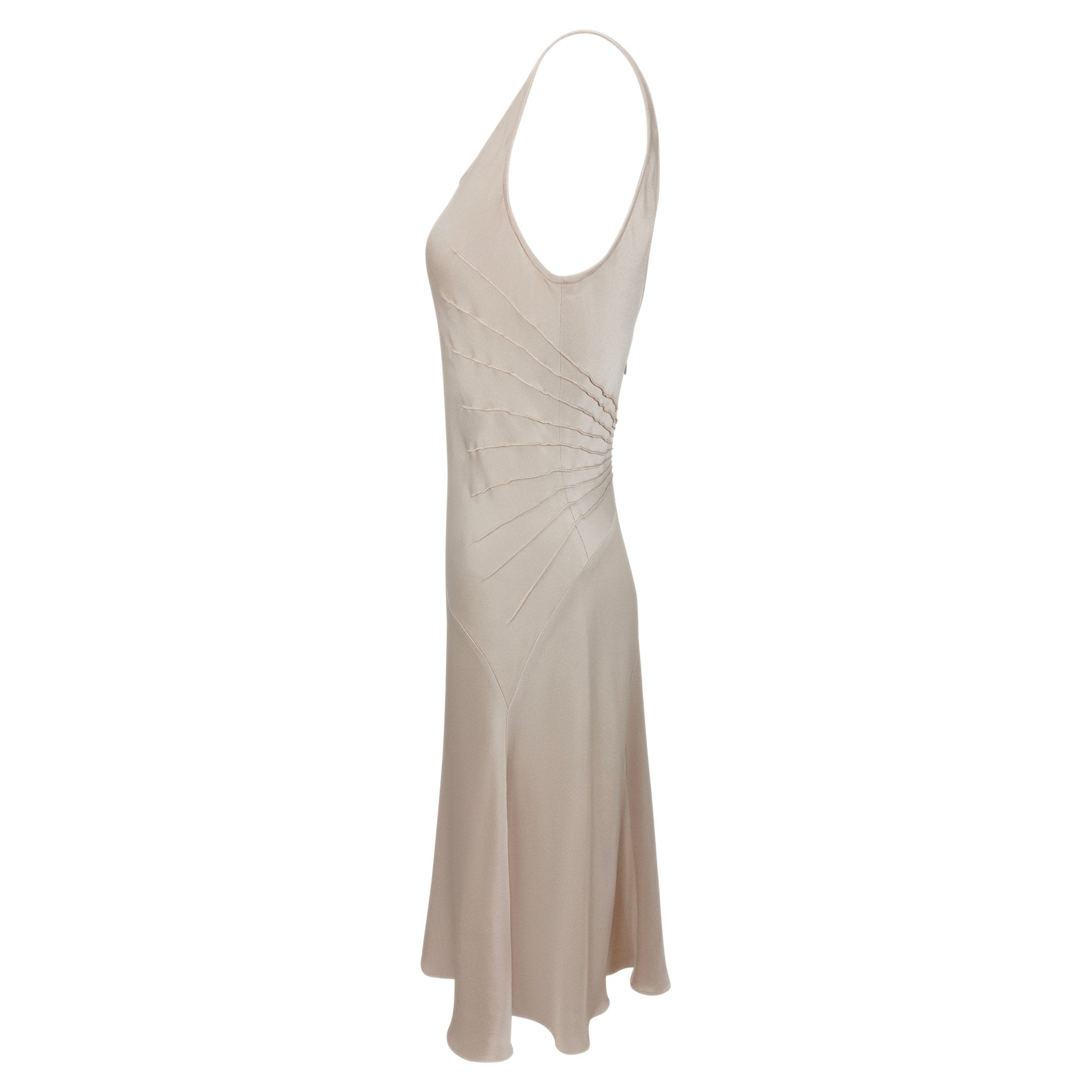 S/S 2003 Calvin Klein Runway Ad Champagne Silk Satin Pin - Tuck Cocktail Dress - RealList