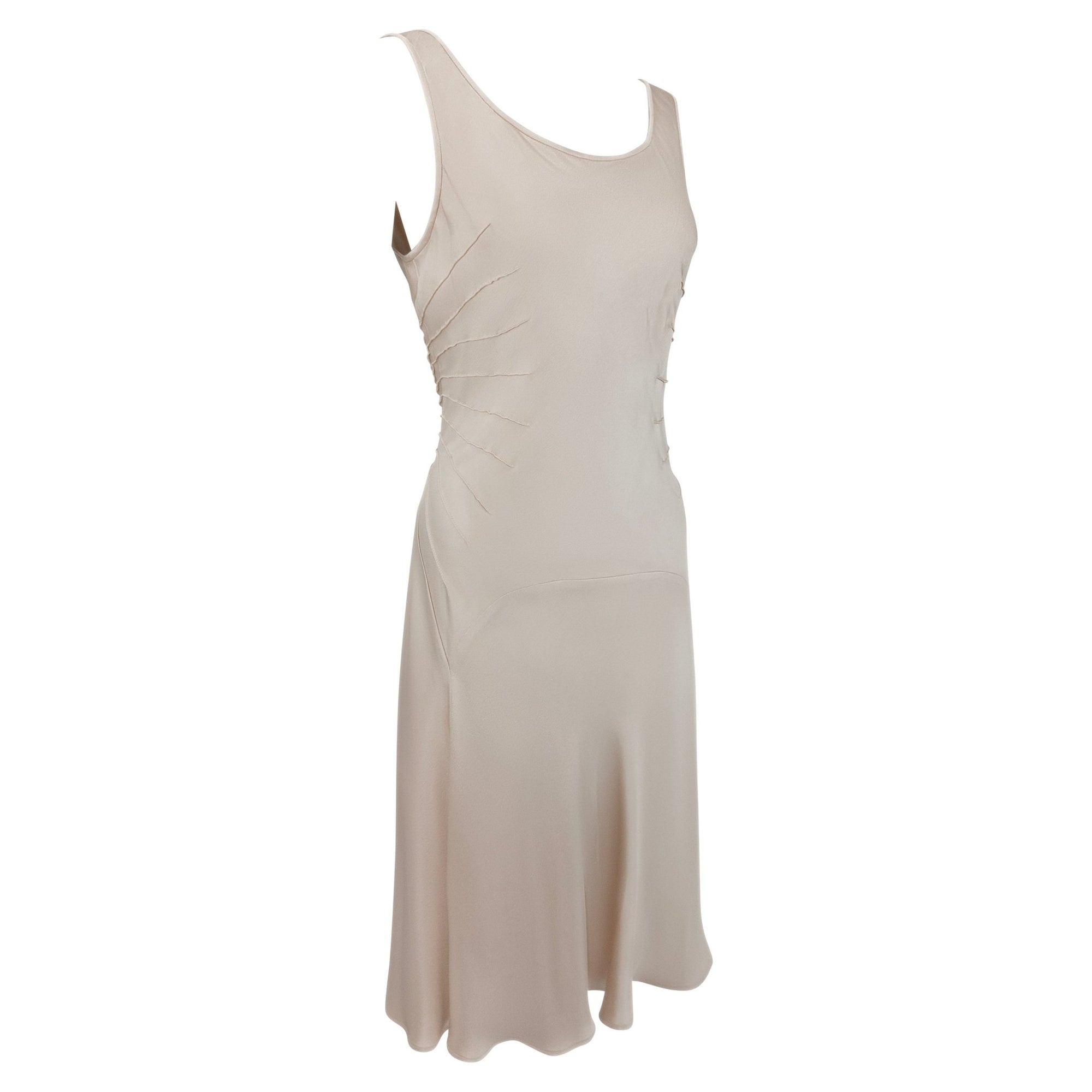 S/S 2003 Calvin Klein Runway Ad Champagne Silk Satin Pin - Tuck Cocktail Dress - RealList