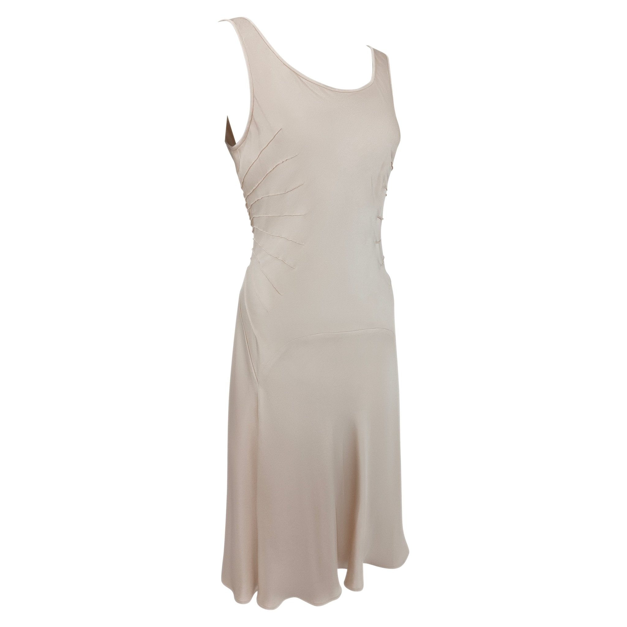 S/S 2003 Calvin Klein Runway Ad Champagne Silk Satin Pin - Tuck Cocktail Dress - RealList