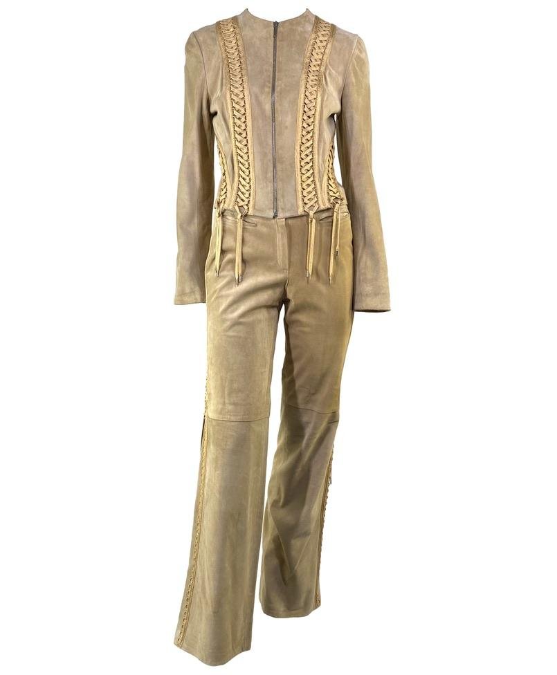 S/S 2003 Christian Dior by John Galliano Suede Lace Up Jacket Pants Suit Set - RealList