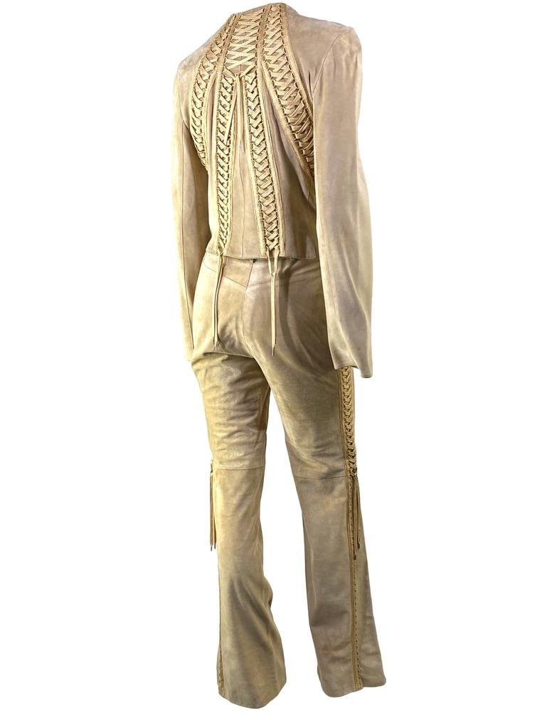 S/S 2003 Christian Dior by John Galliano Suede Lace Up Jacket Pants Suit Set - RealList